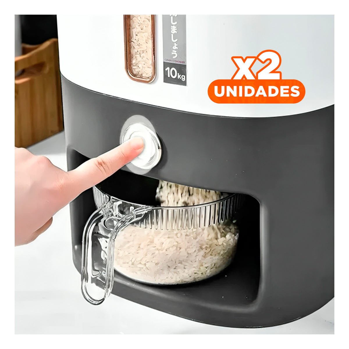 PACK2 CONTENEDOR SEGURO PLOMO PARA ARROZ Y CEREALES CON DOSIFICADOR Y+PAPEL REGALO - 1