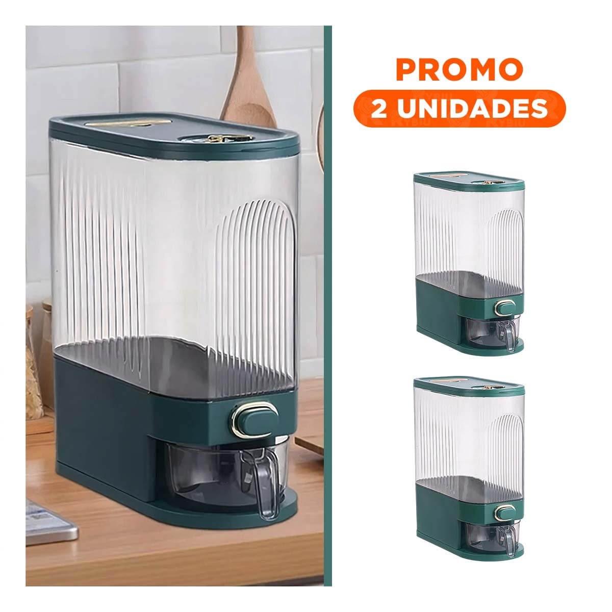 PACK2 DISPENSADOR COCINA VERDE FORMATO CILINDRICO 39X16,5X33CM Y+REGALO STICKER - 1