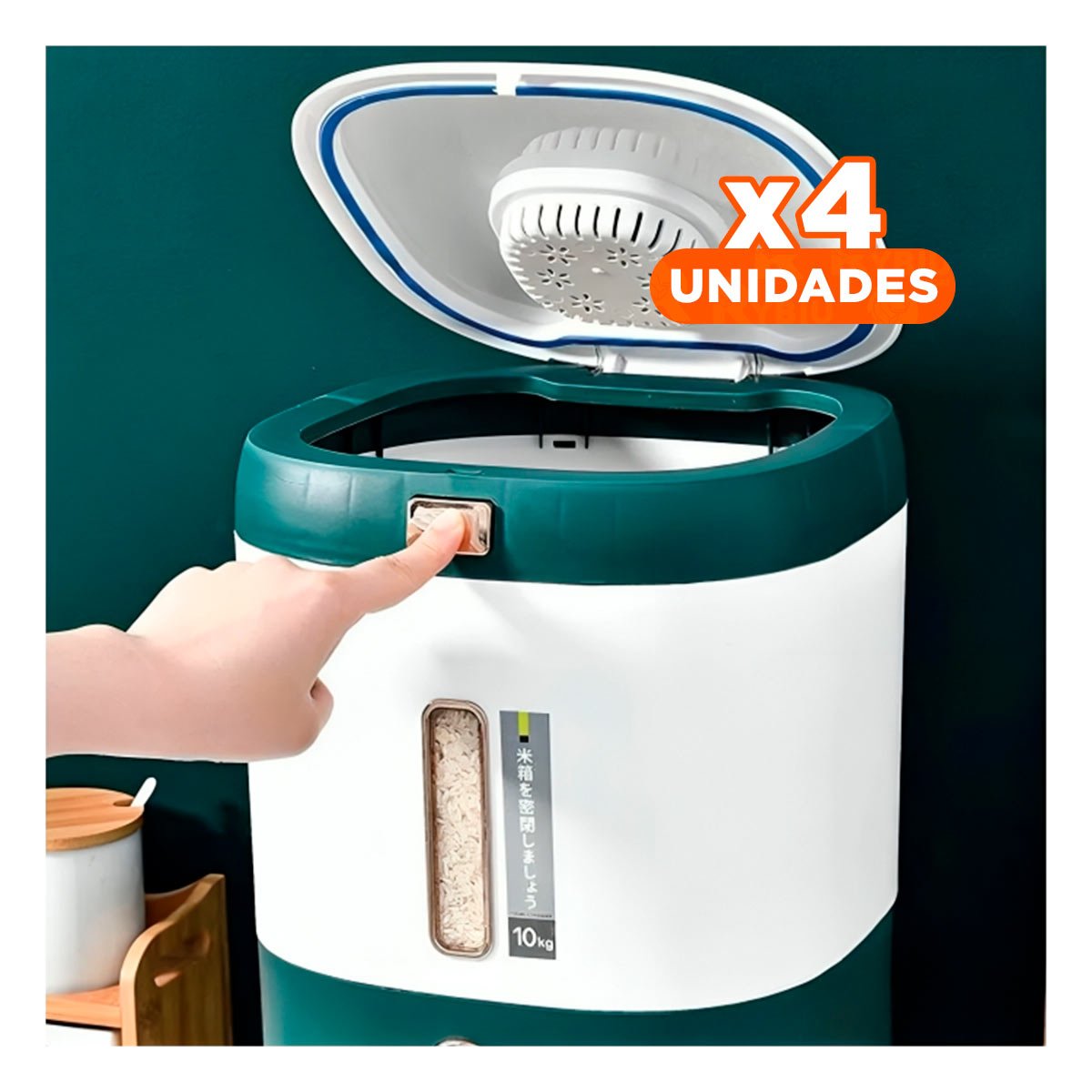 PACK4 DEPOSITO RESISTENTE VERDE PARA ARROZ Y CEREALES SECOS Y+REGALO STICKER - 1