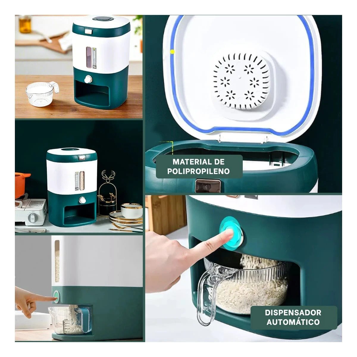 PACK4 DEPOSITO RESISTENTE VERDE PARA ARROZ Y CEREALES SECOS Y+REGALO STICKER - 2