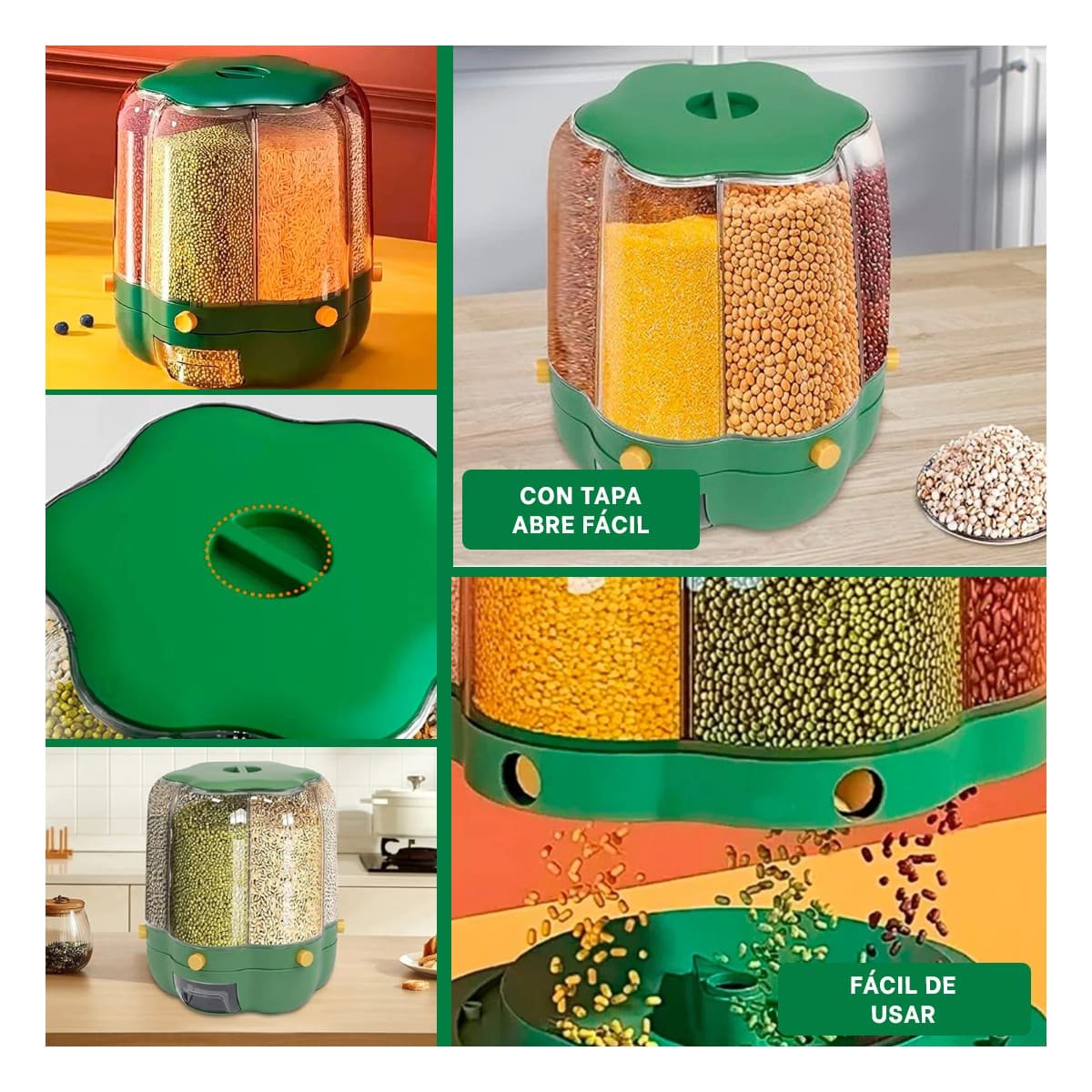 DISPENSADOR GIRATORIO VERDE 9 KG PARA LA GESTION EN FAMILIA REAL Y+PAPEL REGALO - 3