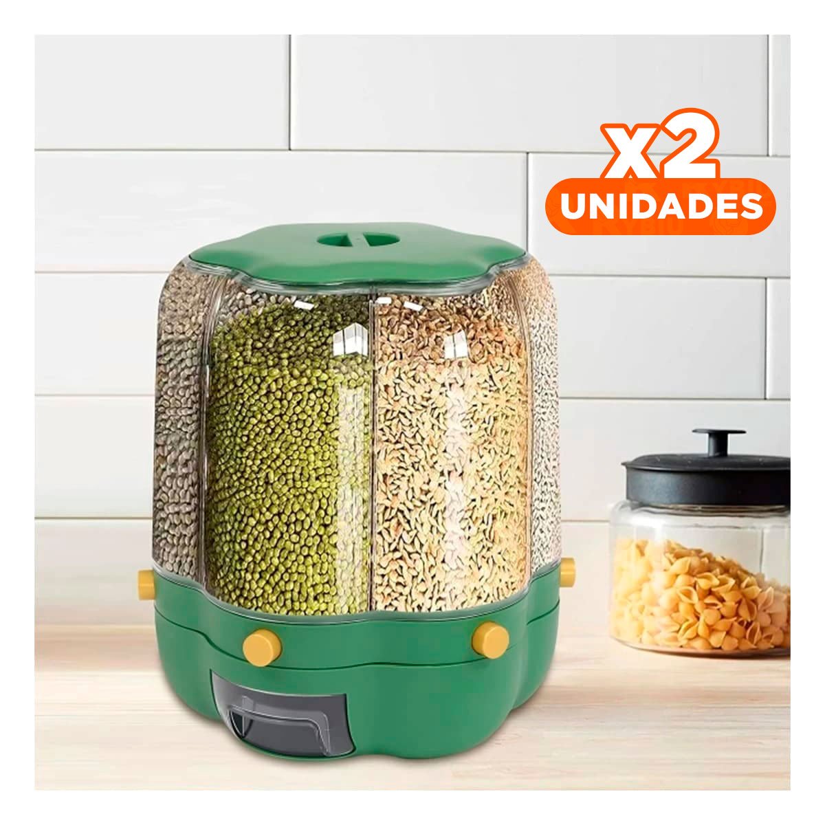 PACK2 ORGANIZADOR DE GRANOS VERDE 6 KG DE ESTILO MODERNO EN SU VIVIENDA Y+PAPEL REGALO - 1