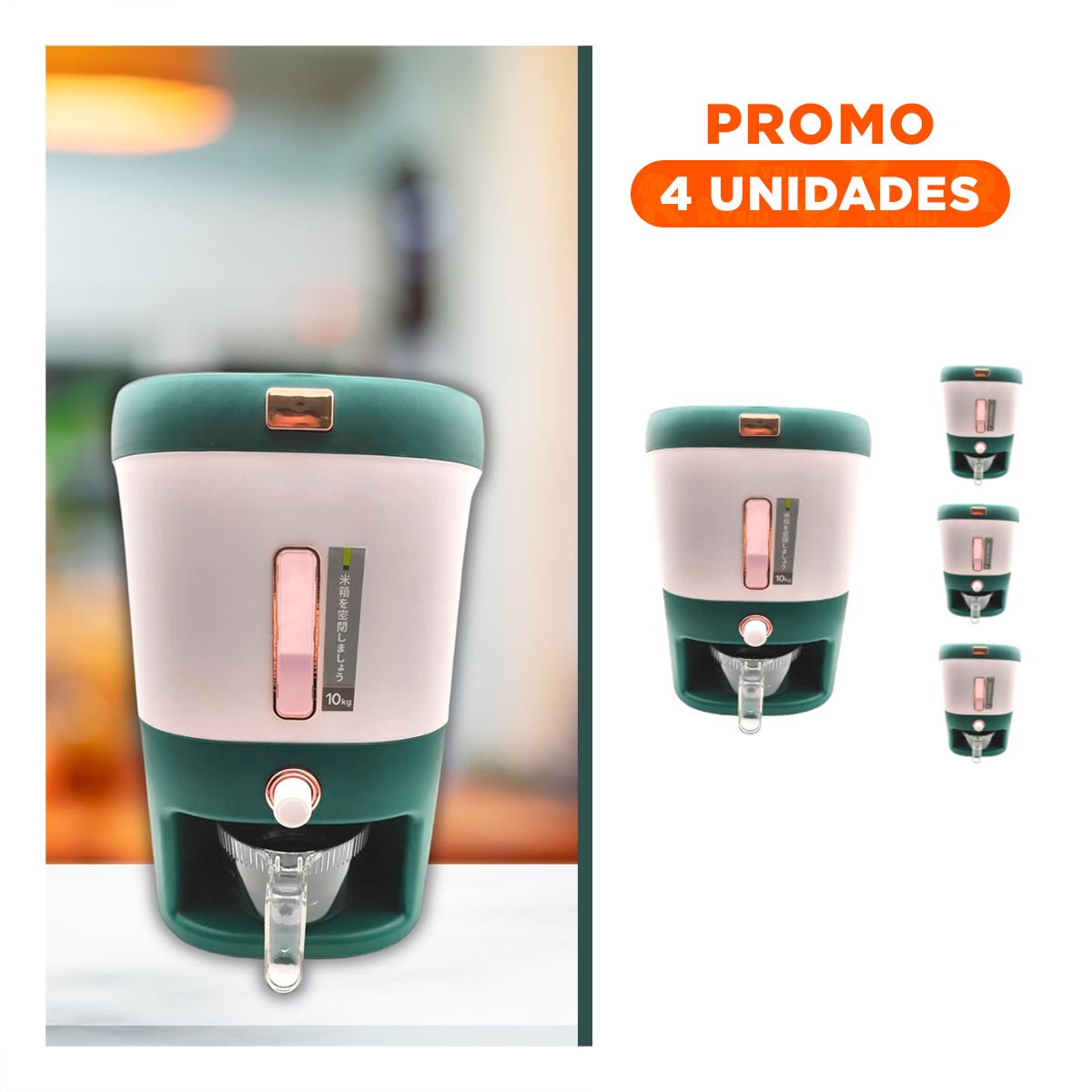 PACK4 CONTENEDOR DE ALIMENTOS VERDE PARA ARROZ Y CEREALES USO DIARIO - 1