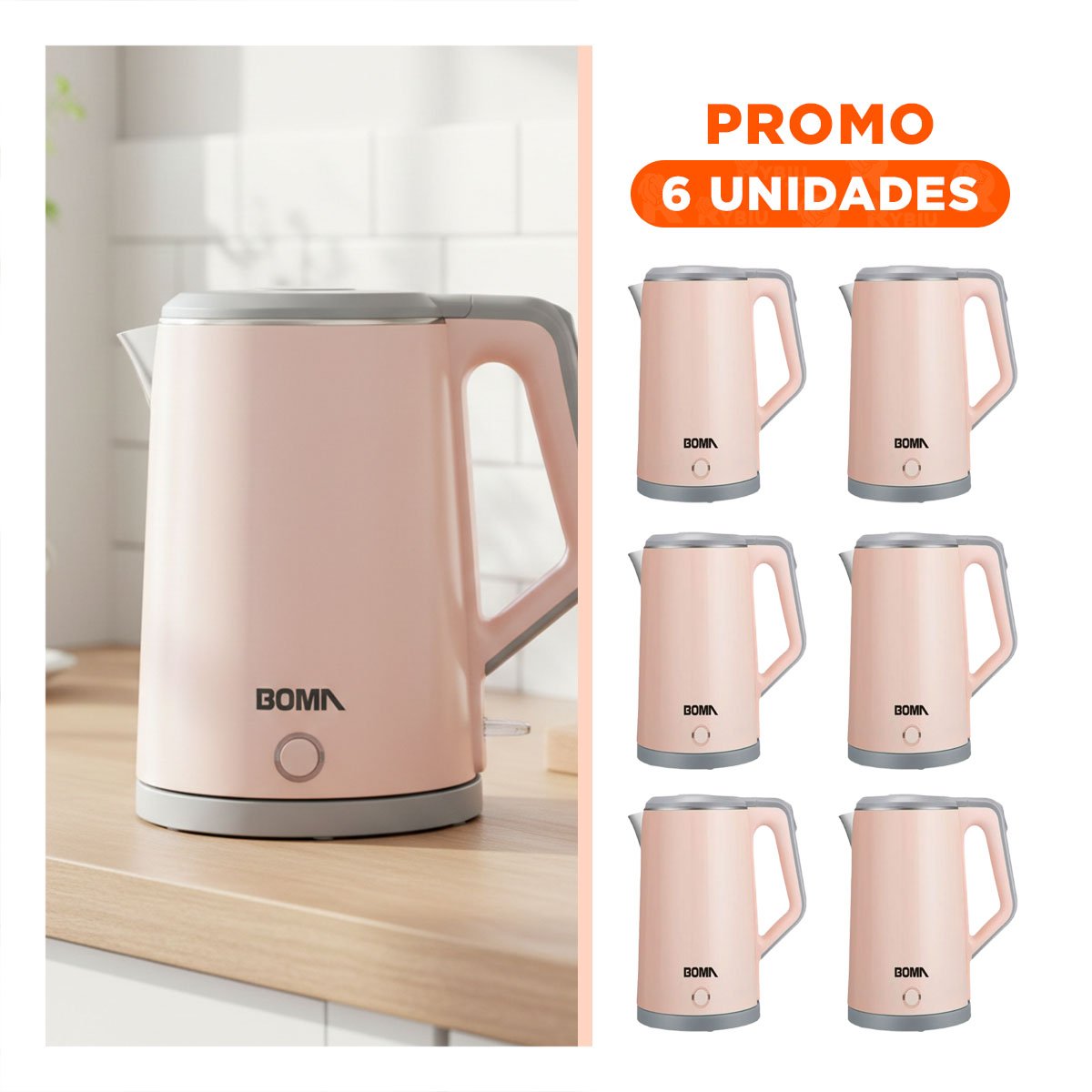 PACK6 CALDERA ELECTRICA DURADERA CON BASE ESTABLE 2,3L MELON YREGALO STICKER - 1