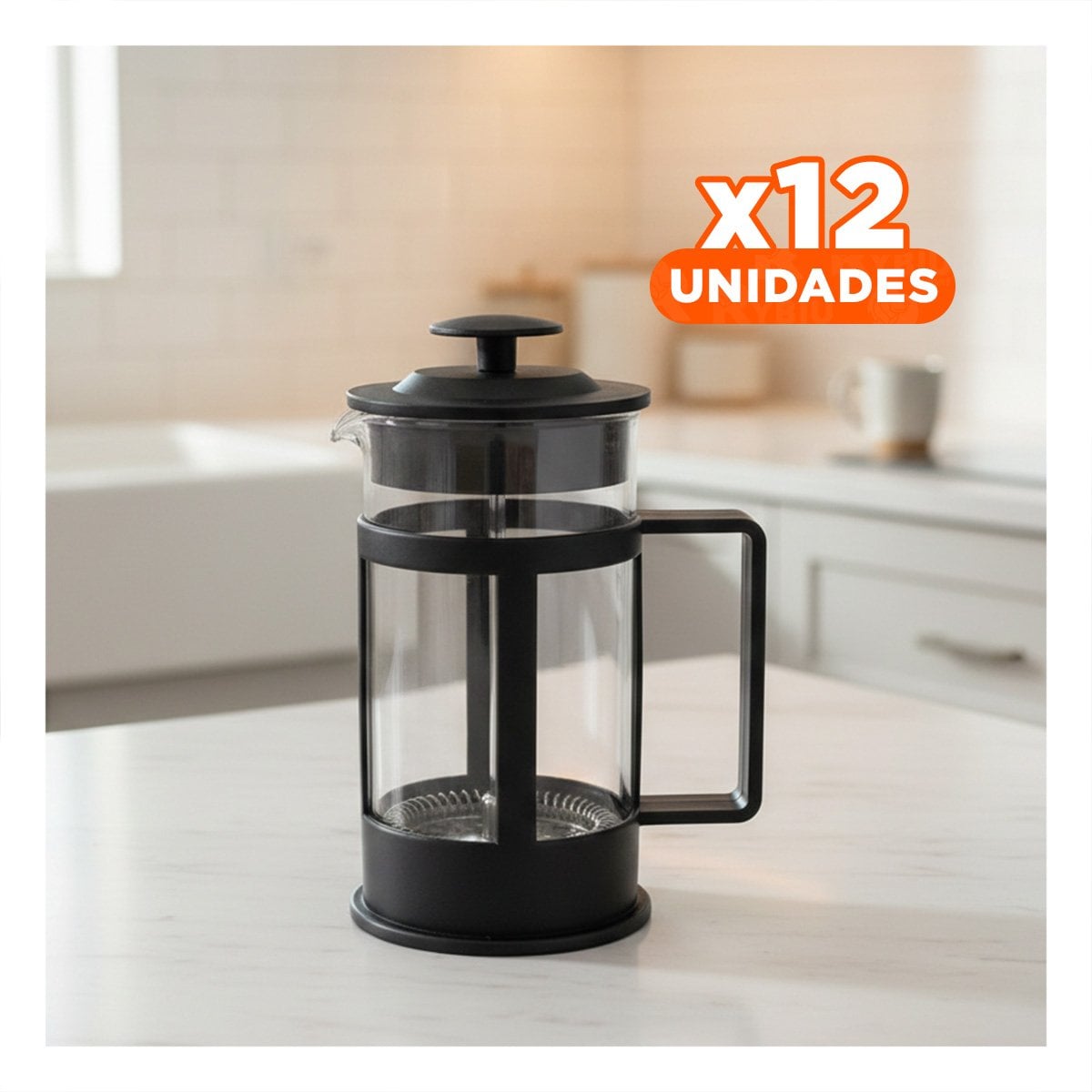 PACK12 DISPOSITIVO DE CAFE PRENSA FRANCESA VERTICAL CON CRISTAL NEGRO 600ML YPAPEL REGALO - 1