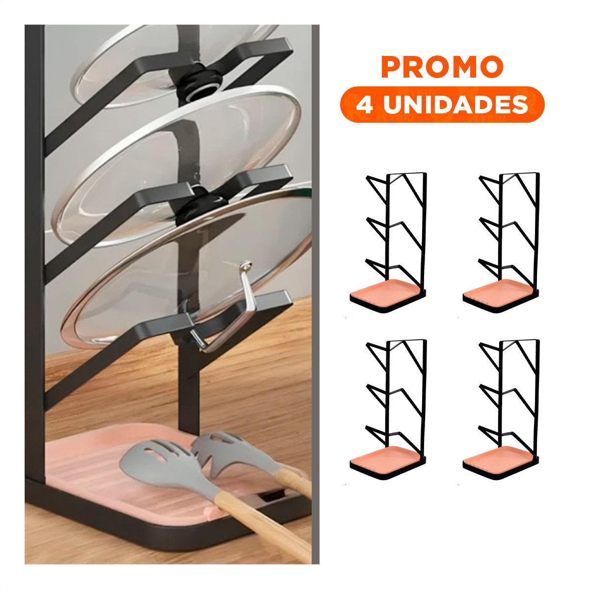 PACK4 BASE PARA COCINA EN NEGRO PARA TAPA DE OLLA Y CUCHARAS DURABLE - 1