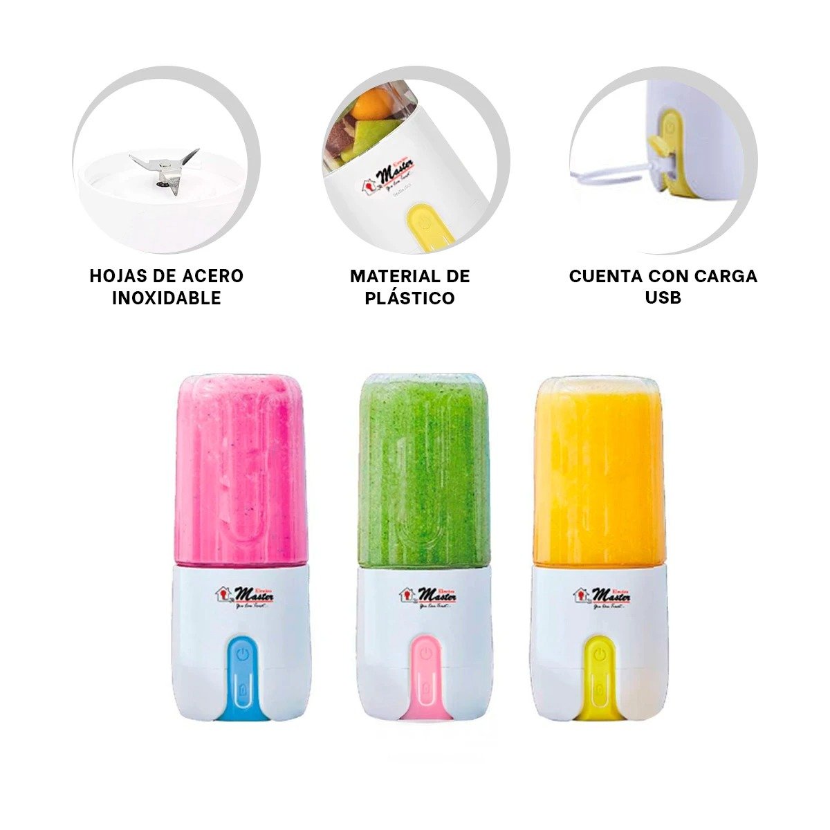 LICUADORA CON HOJAS DE ACERO INOXIDABLE PORTATIL 2 EN 1 BLANCO Y+PAPEL REGALO - 5