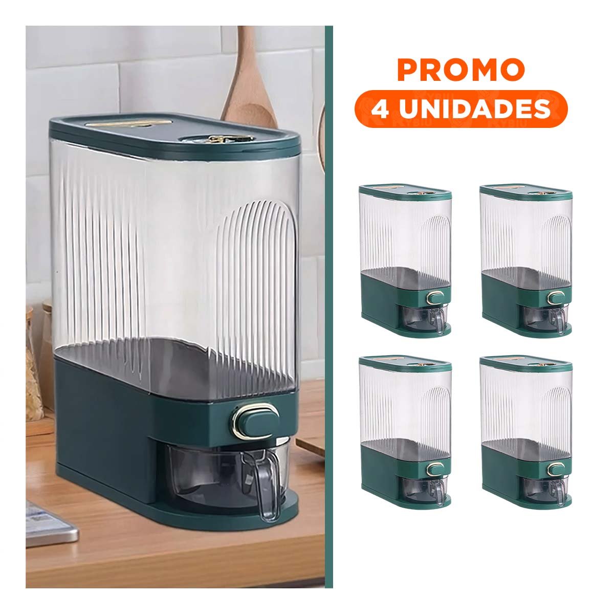 PACK4 CONTENEDOR PARA GRANOS DE DIMENSIONES DE 39X16,5X33CM VERDE COCINA - 1
