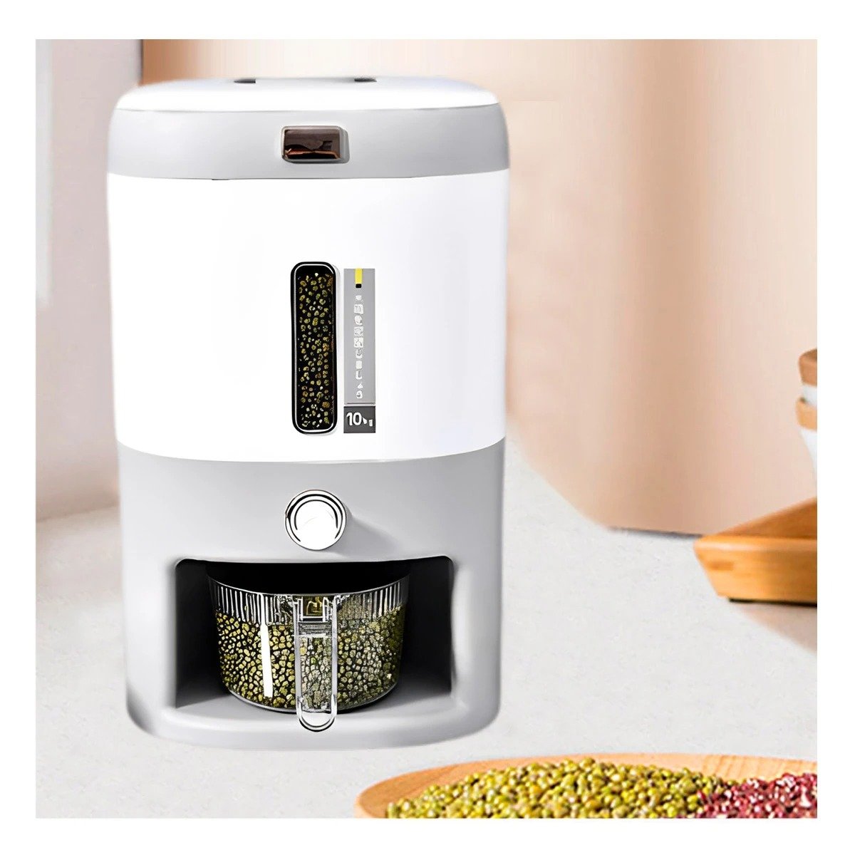 DISPENSADOR DE ARROZ PLOMO Y CEREALES CON CAPACIDAD DE 10KG TAPA SEGURA - 1