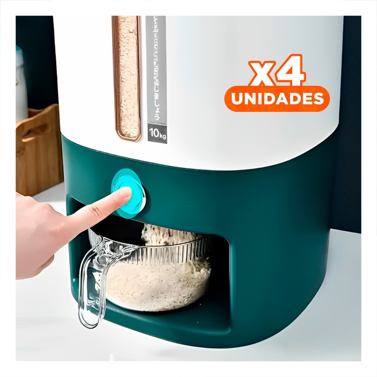 PACK4 DESPACHADOR DE ARROZ 10KG CON MENESTRAS VERDE CON BLANCO Y+REGALO STICKER - 1