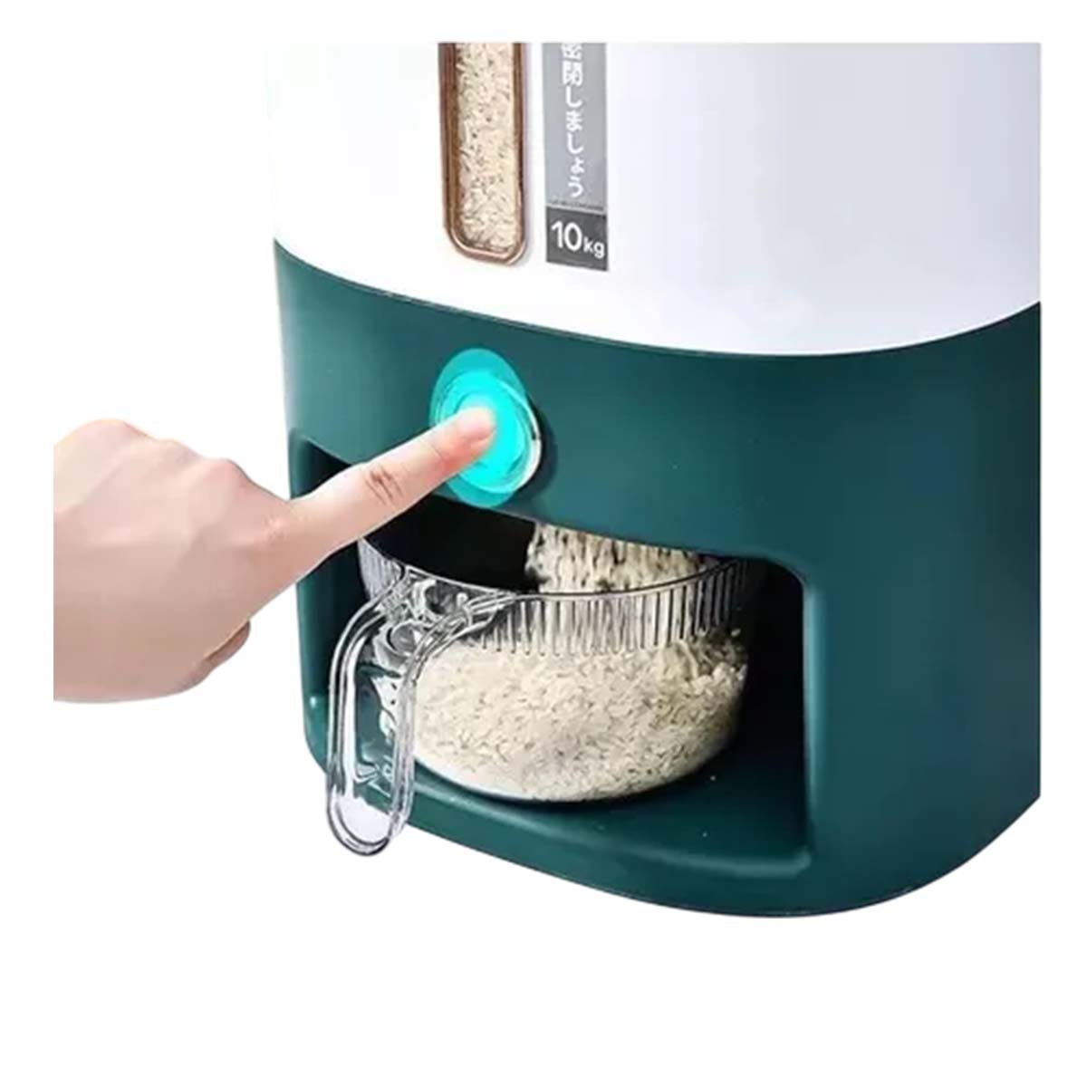 DISTRIBUIDOR RECTANGULAR DE ARROZ Y LEGUMBRES 10KG VERDE CON BLANCO Y+LIGAS REGALO - 5