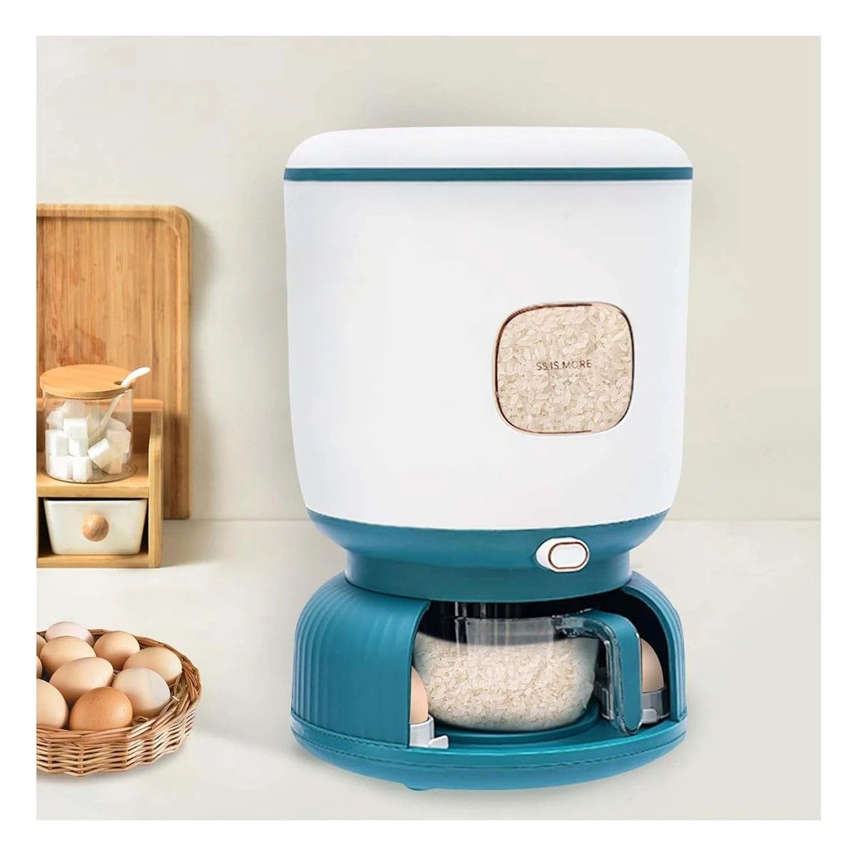 DISTRIBUIDOR DE CEREALES Y LEGUMBRES 10KG CON HUEVERA VERDE CON BLANCO Y+PAPEL REGALO - 1
