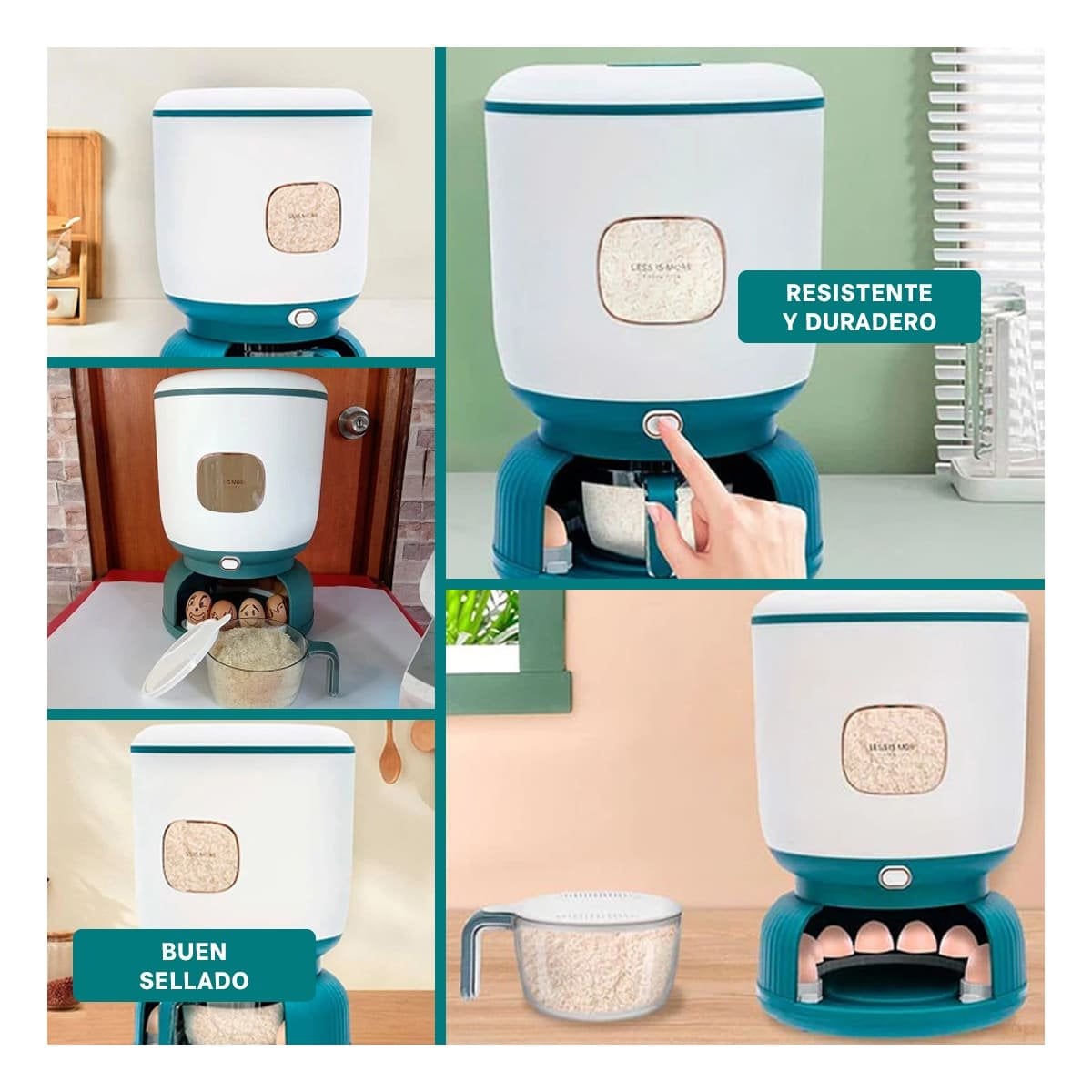 DISTRIBUIDOR DE CEREALES Y LEGUMBRES 10KG CON HUEVERA VERDE CON BLANCO Y+PAPEL REGALO - 3