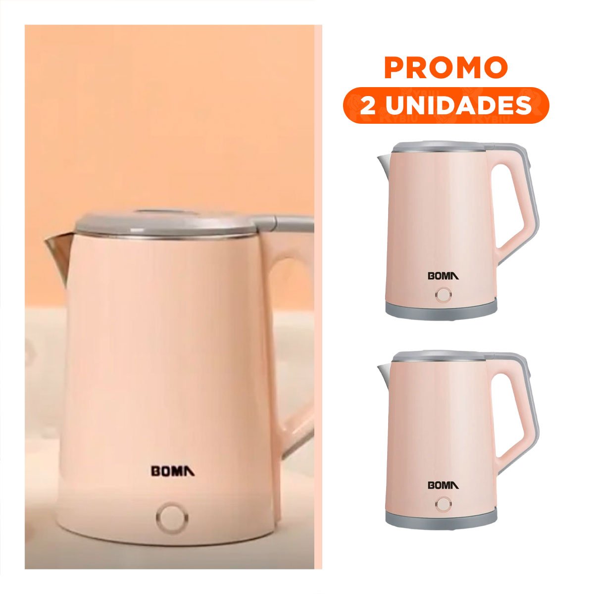 PACK2 TETERA ELECTRICA COMPACTA PARA PREPARAR BEBIDAS CALIENTES 2,3L MELON YREGALO STICKER - 1