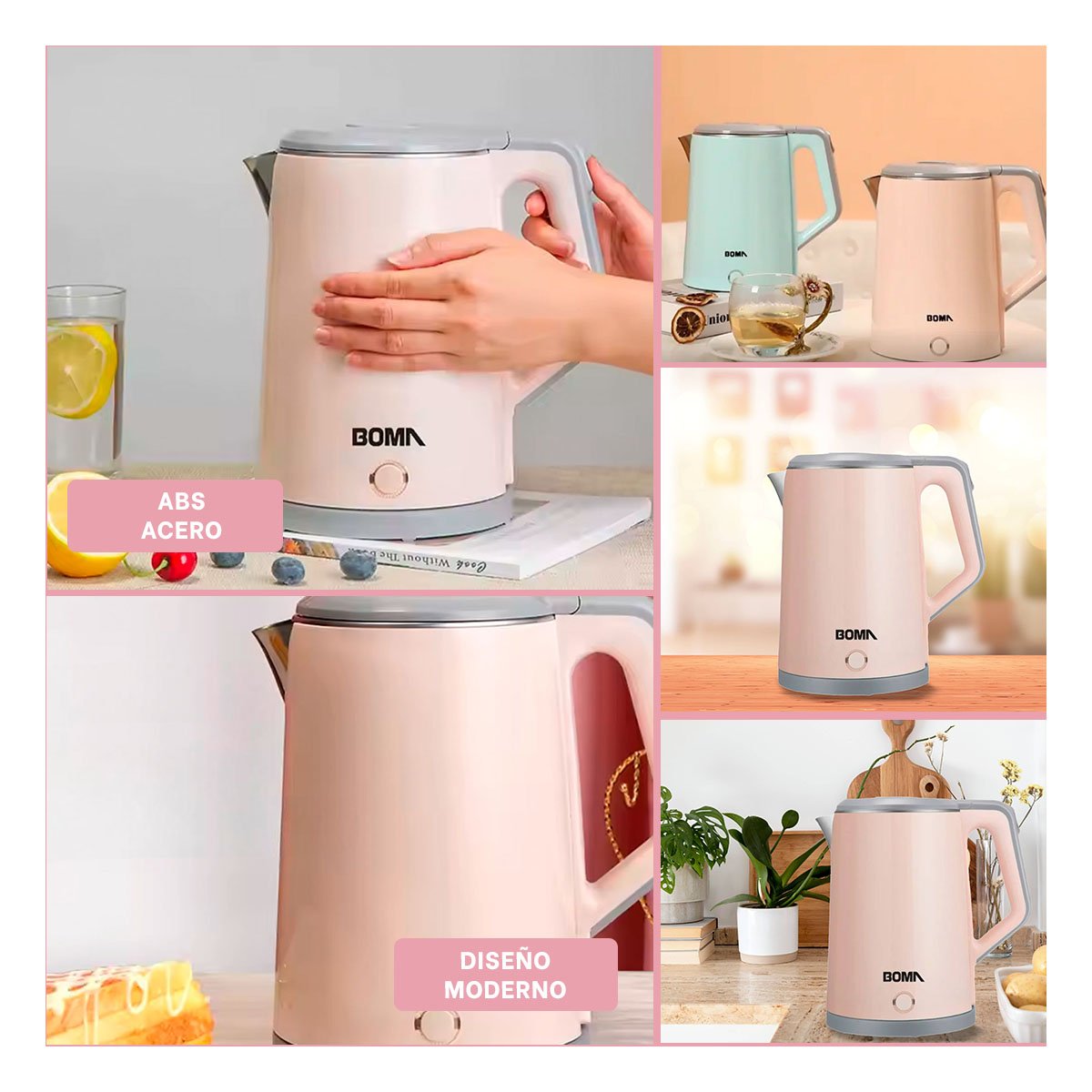 PACK6 CALDERA ELECTRICA SEGURA PARA HERVIR AGUA Y PREPARAR INFUSIONES 2,3L MELON YPAPEL REGALO - 3