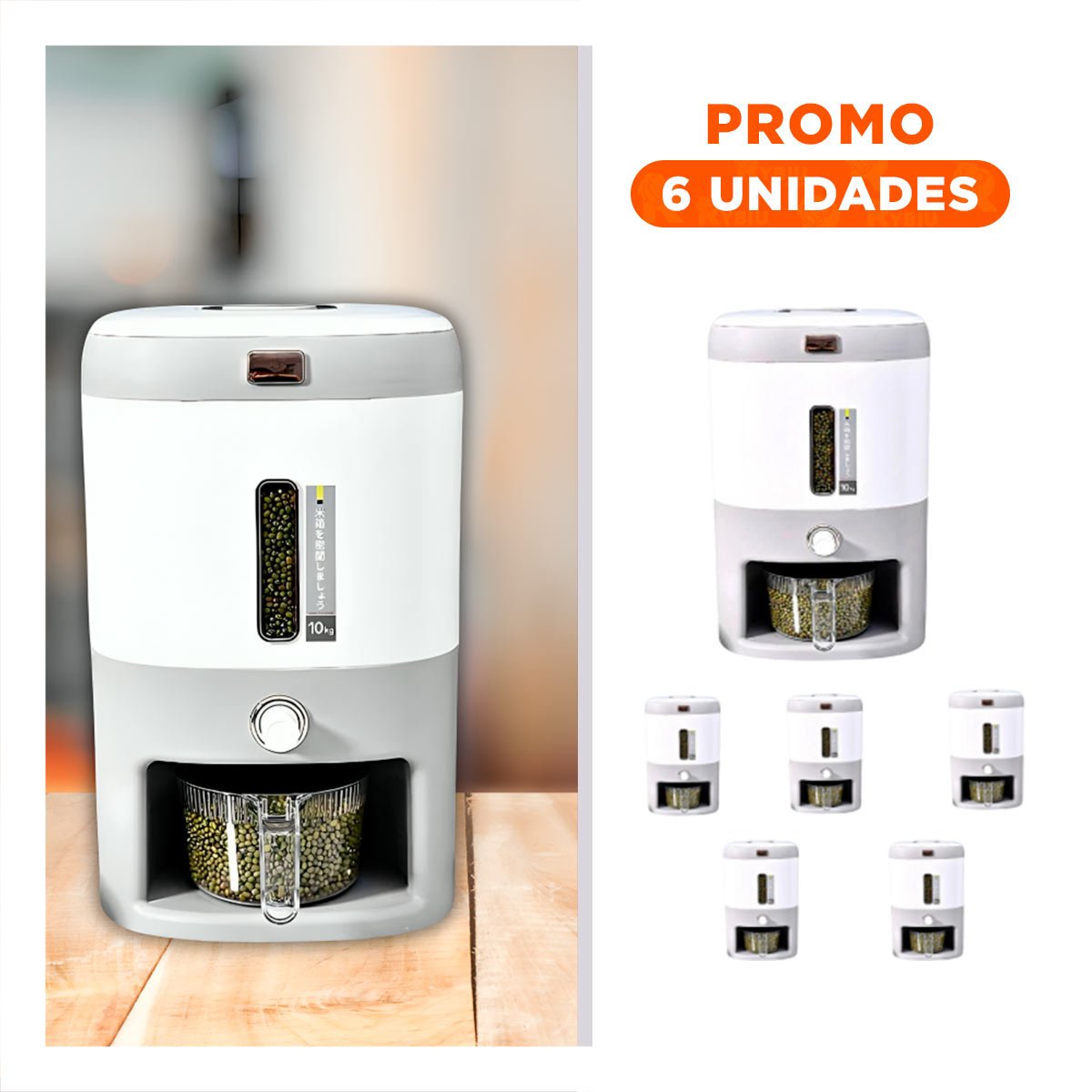 PACK6 RECIPIENTE DOMESTICO PLOMO DE 10KG PARA ARROZ Y CEREALES Y+REGALO STICKER - 1