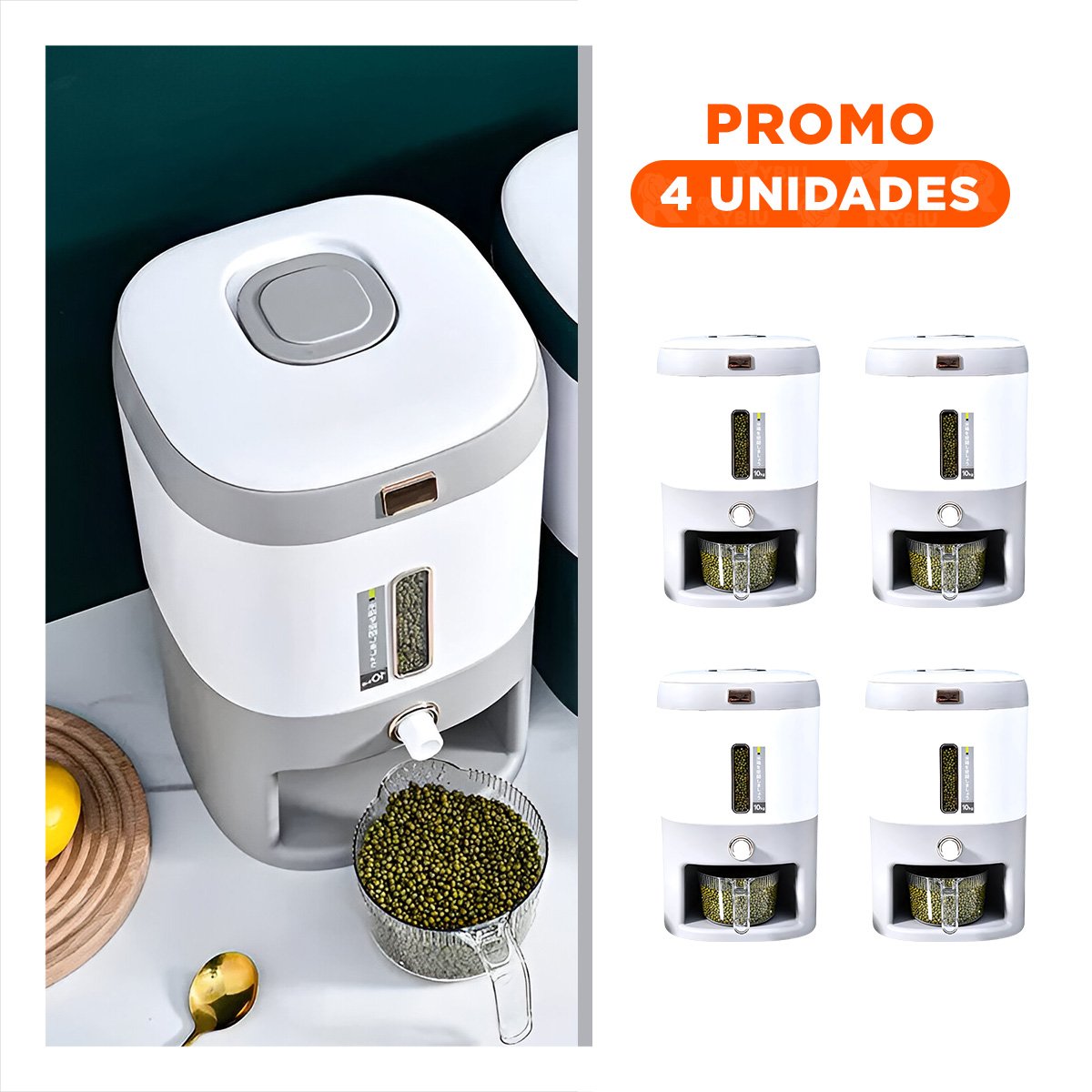PACK4 EXPENDEDOR PRÁCTICO ARROZ Y MENESTRAS 10KG PLOMO CON BLANCO - 1