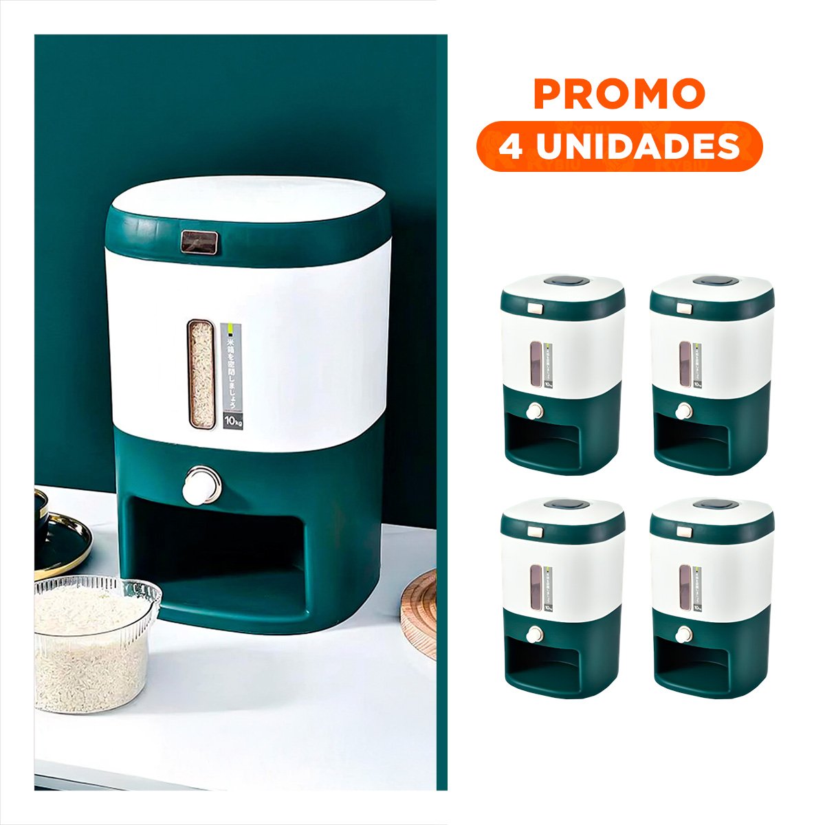 PACK4 EXPENDEDOR ARROZ Y LEGUMBRES 10KG VERDE CON BLANCO - 1