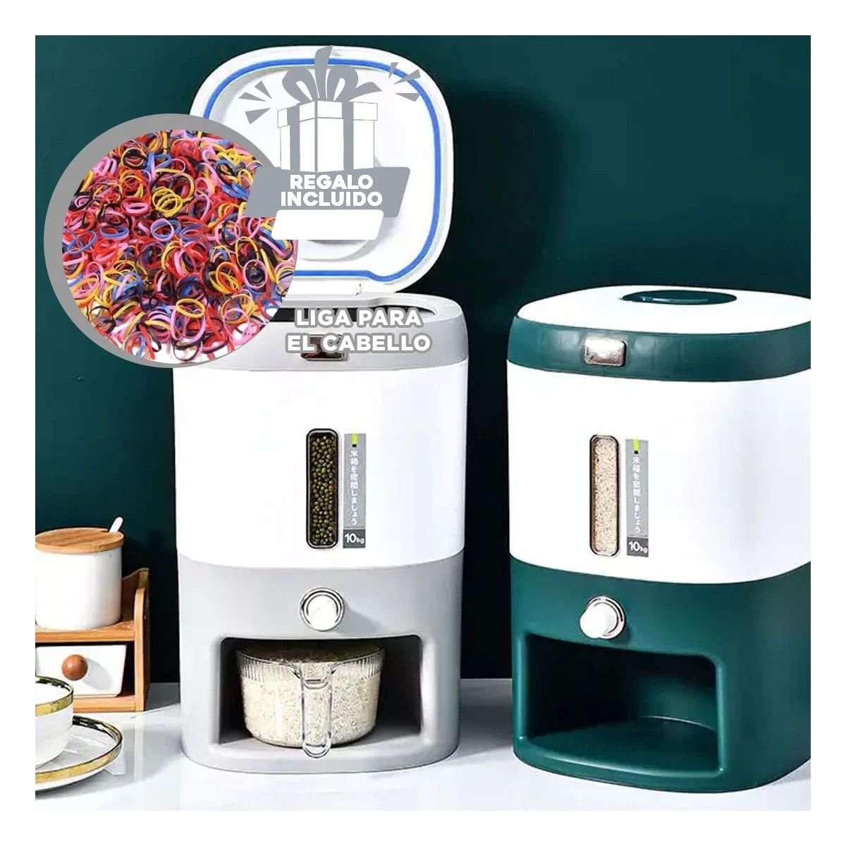 DISPENSADOR DE CEREALES Y ARROZ CON CUERPO PLOMO CAPACIDAD 10KG Y+LIGAS REGALO - 2