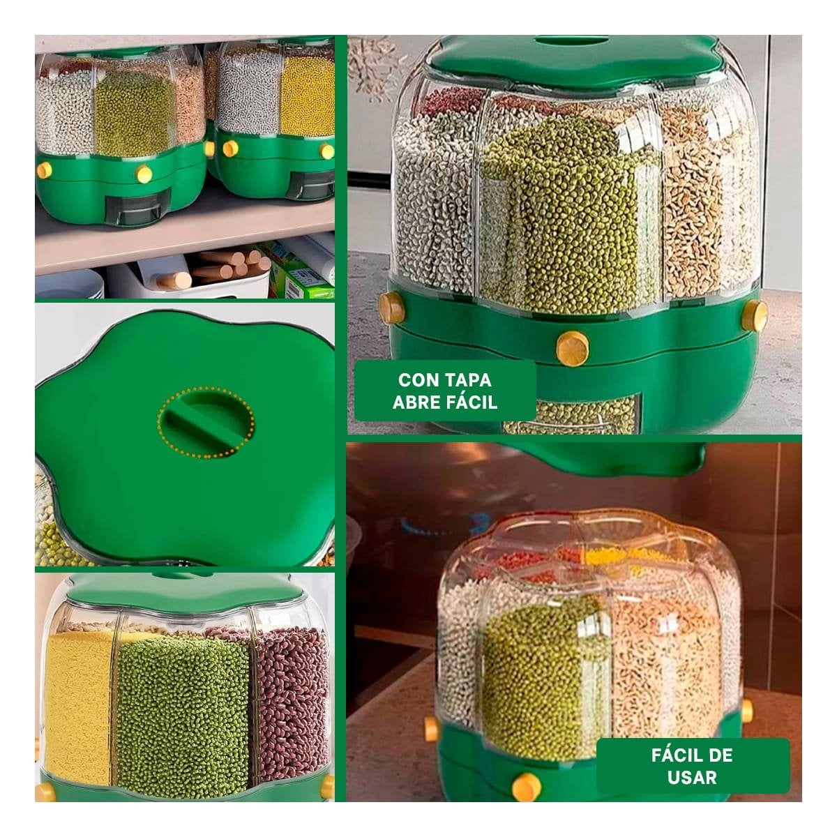 DISPENSADOR GIRATORIO VERDE 6 KG PARA BRINDAR COMODIDAD EN CASA Y+POST IT - 2