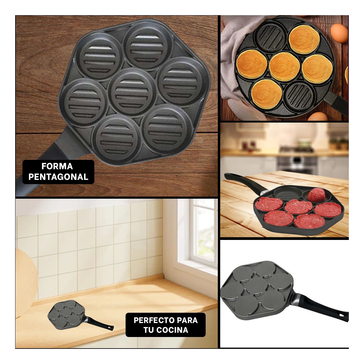 SARTEN CON ESPACIOS PARA PREPARAR BOCADILLOS SALUDABLES NEGRO YPAPEL REGALO - 3