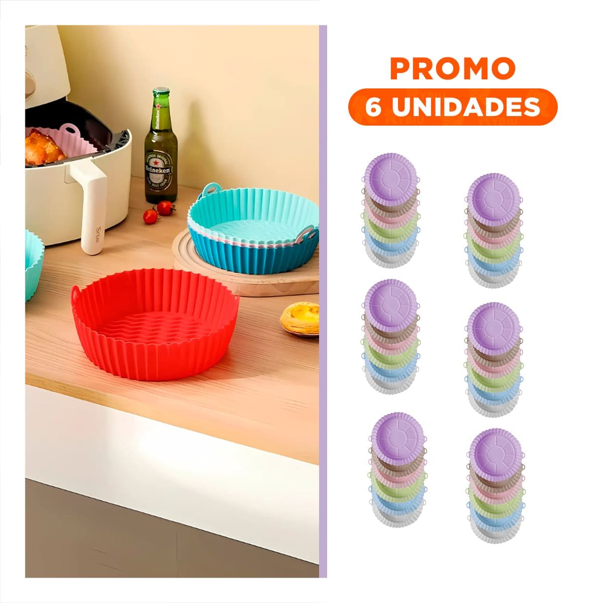 PACK6 JUEGO DE 2 MOLDES EN SILICONA PARA FREIDORA DE AIRE PARA RECETAS CASERAS Y+REGALO STICKER - 1