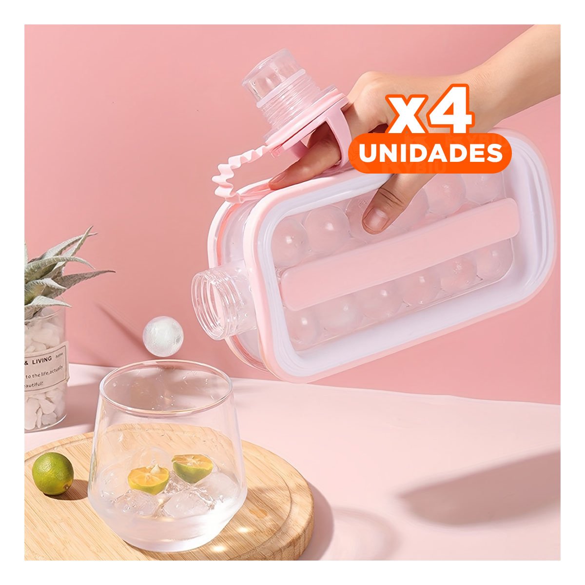 PACK4 CONTENEDOR EN BOTELLA PARA CUBOS Y MANTENER BEBIDAS FRIAS ROSADO YREGALO STICKER - 1