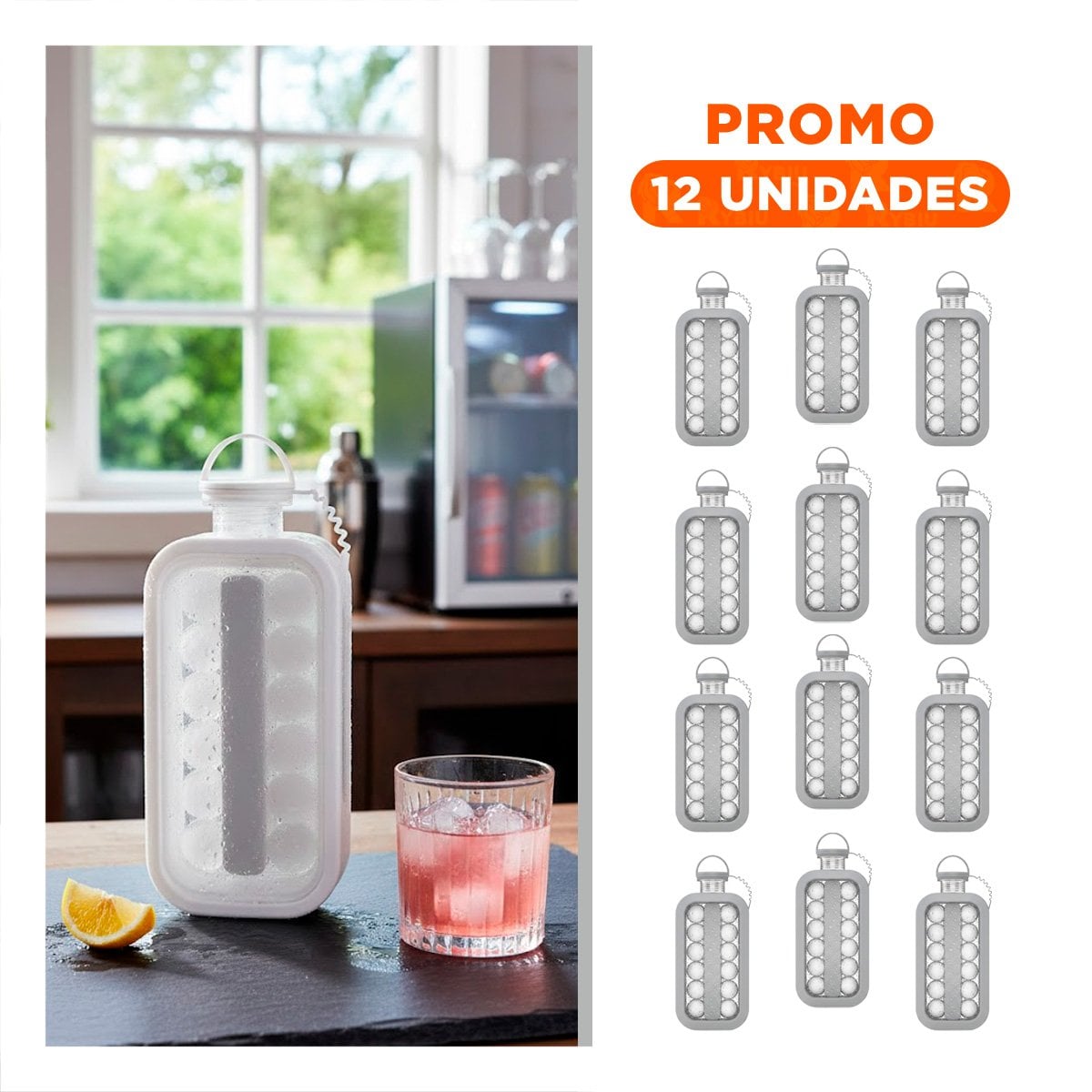 PACK12 CONTENEDOR EN BOTELLA PARA ORGANIZAR HIELO Y SERVIR BEBIDAS GRIS - 1