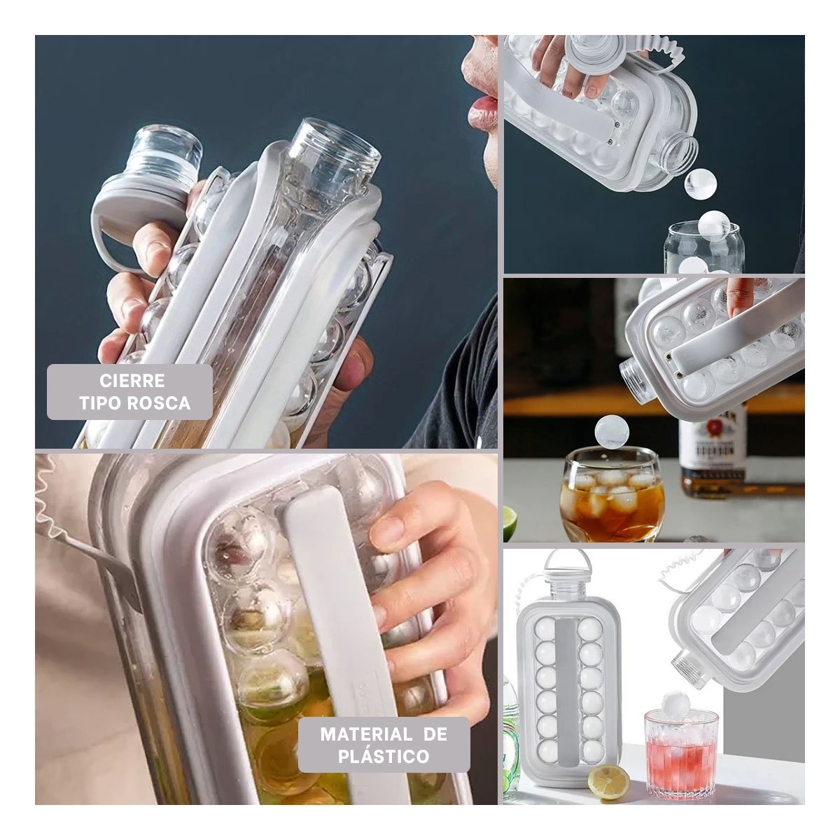 PACK4 CONTENEDOR PARA SERVIR BEBIDAS FRIAS Y ORGANIZAR CUBOS DE HIELO GRIS YREGALO STICKER - 2
