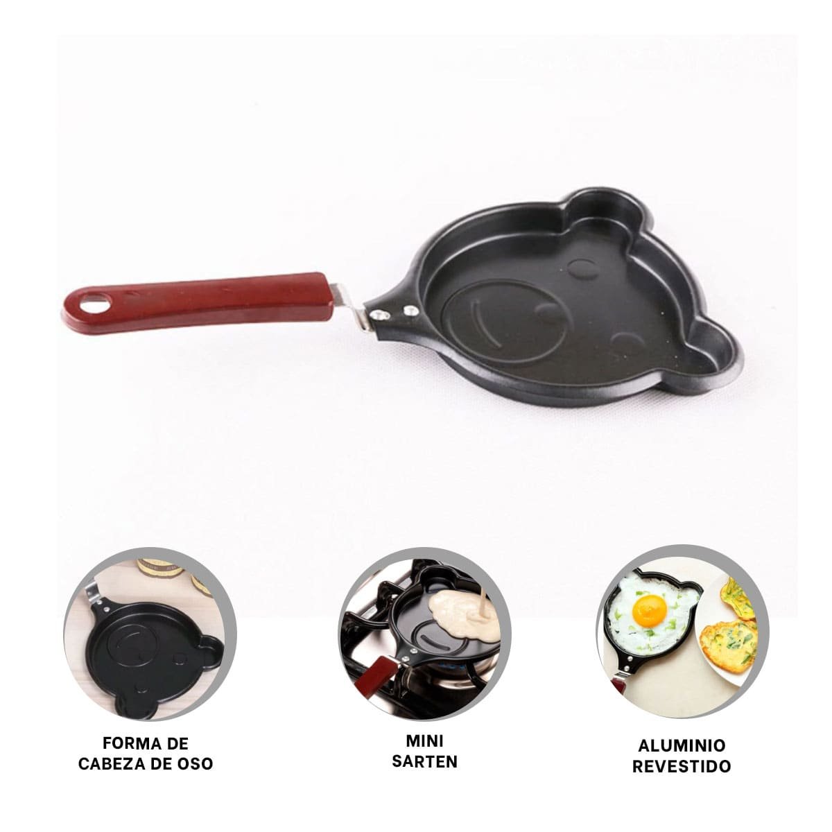SARTEN CABEZA DE OSO PLOMO FUNCIONAL Y COMODO COCINAR HUEVOS Y+POST IT - 5