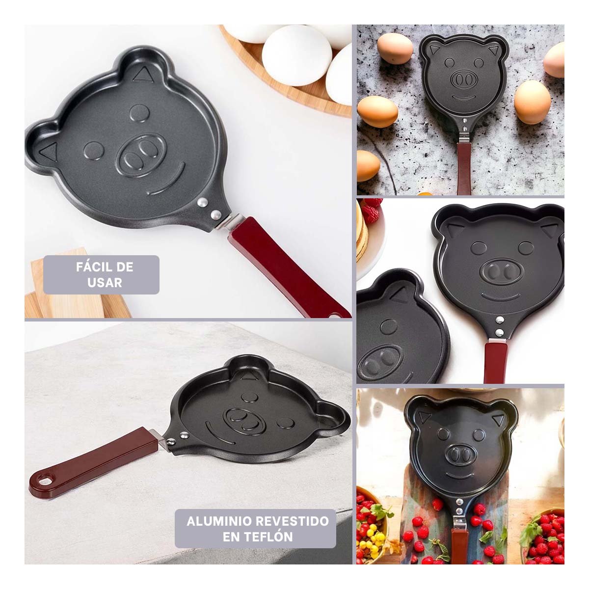 PACK2 OLLA CABEZA DE CHANCHO PLOMO PRACTICA Y FUNCIONAL COCINAR HUEVOS Y+PAPEL REGALO - 3