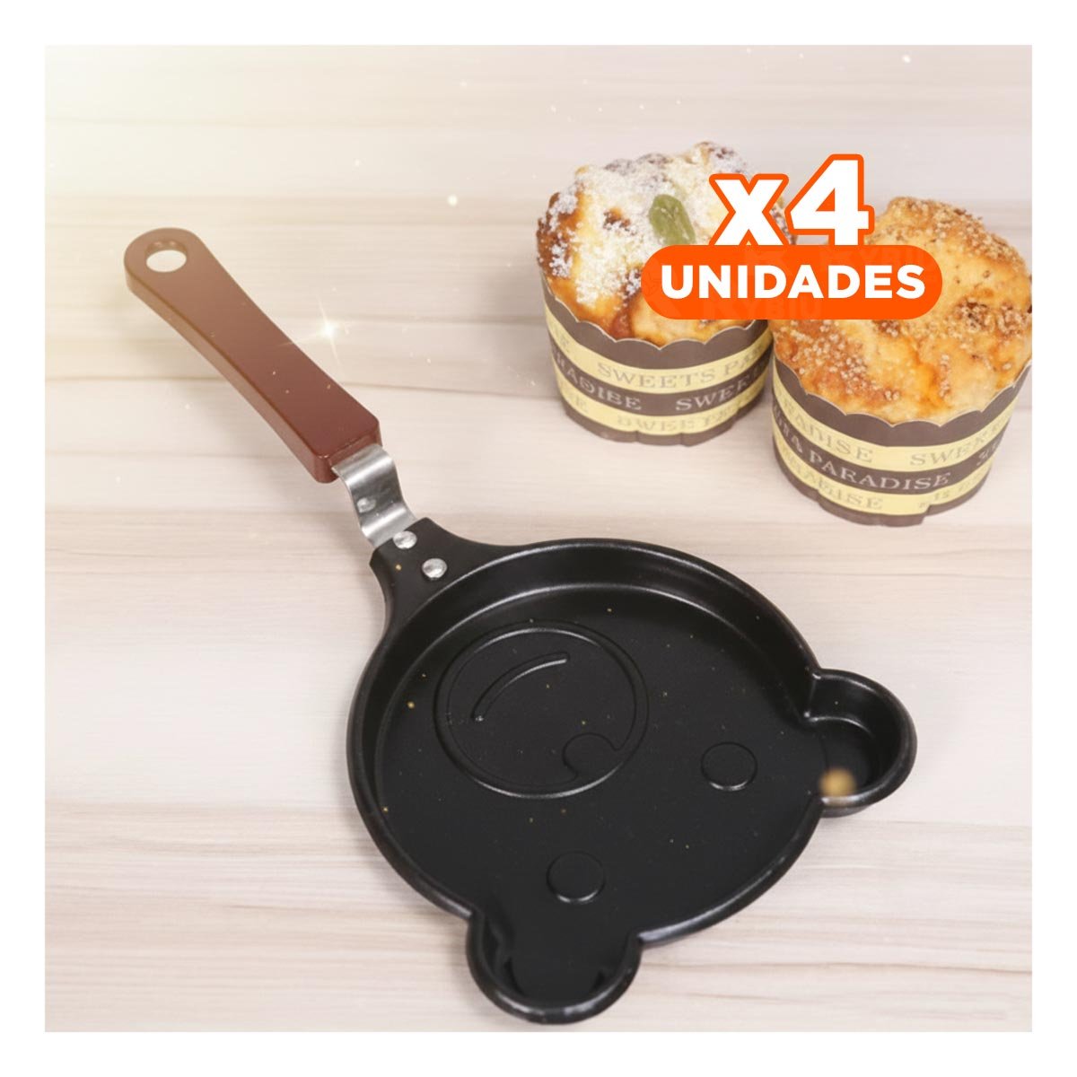 PACK4 CAZUELA CABEZA DE OSO PLOMO COMODA Y RESISTENTE COCINAR HUEVOS Y+REGALO STICKER - 1