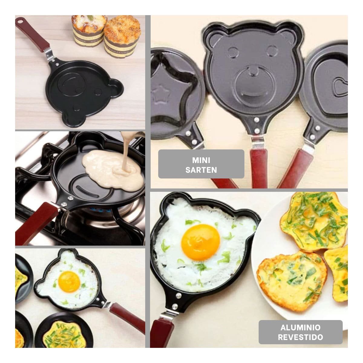 PACK4 CAZUELA CABEZA DE OSO PLOMO COMODA Y RESISTENTE COCINAR HUEVOS Y+REGALO STICKER - 2