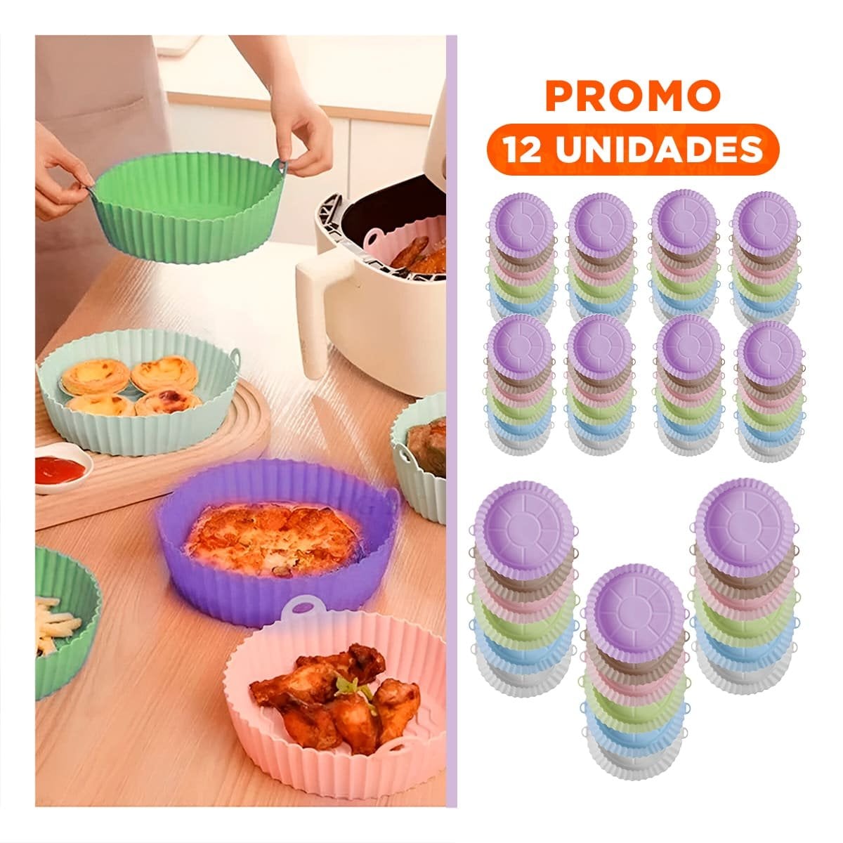 PACK12 JUEGO PARA FREIDORA DE AIRE EN SILICONA CON 2 MOLDES REUTILIZABLES - 1