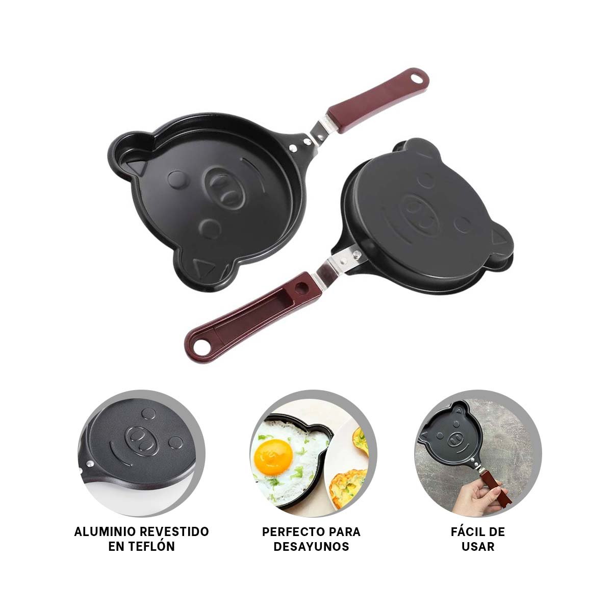 SARTEN CABEZA DE CHANCHO PLOMO FUNCIONAL Y COMODO COCINAR HUEVOS Y+POST IT - 5