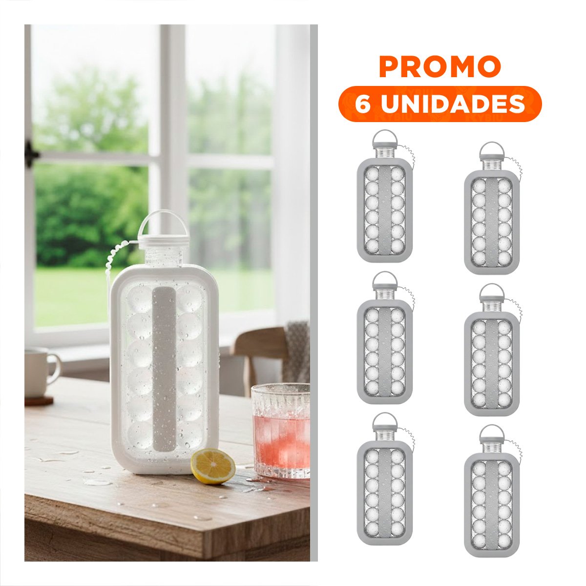 PACK6 CONTENEDOR QUE FACILITA MANTENER BEBIDAS FRIAS CON CUBOS LISTOS GRIS YREGALO STICKER - 1