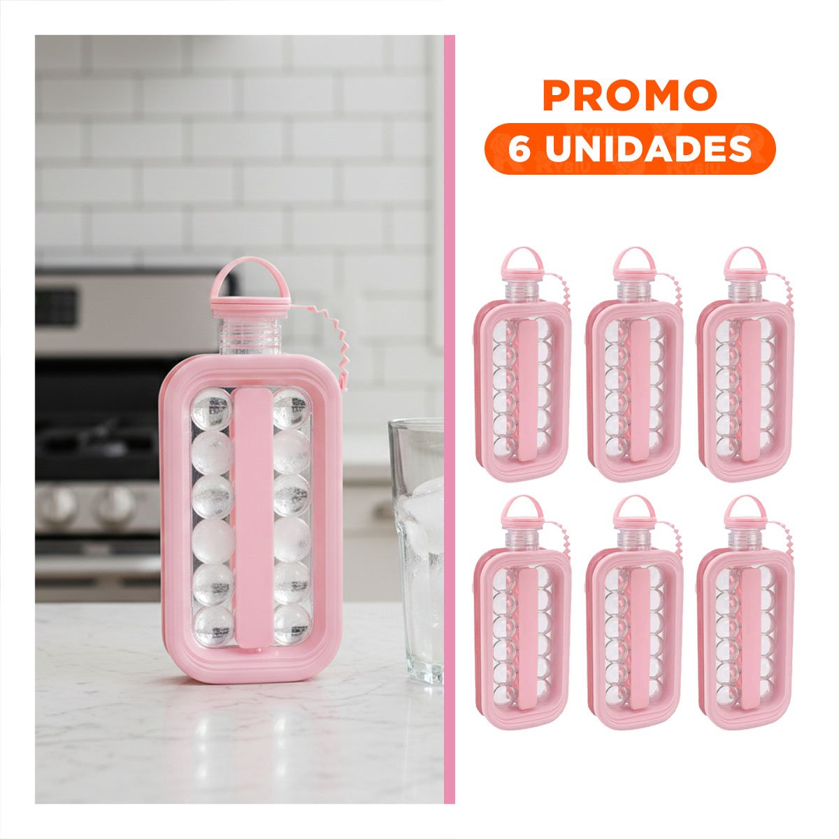 PACK6 CONTENEDOR PARA DISFRUTAR BEBIDAS FRIAS CON CUBOS LISTOS ROSADO YREGALO STICKER - 1