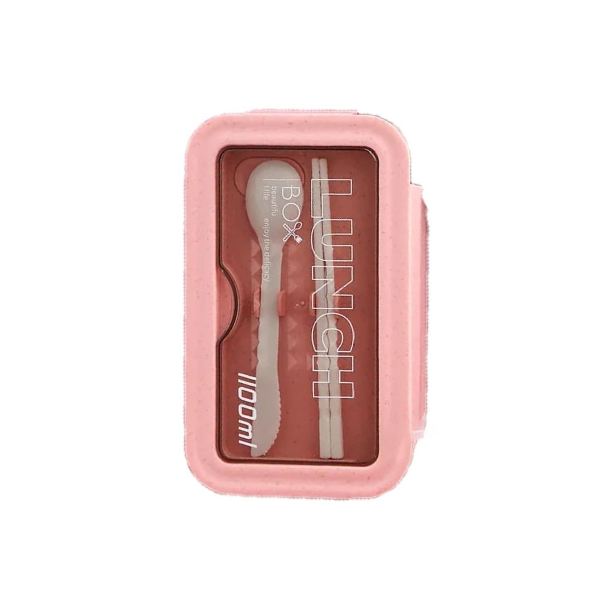 TAPER CON DOS COMPARTIMENTOS EN ROSADO Y CAPACIDAD 1100ML CON CUBIERTOS Y+REGALO STICKER - 1