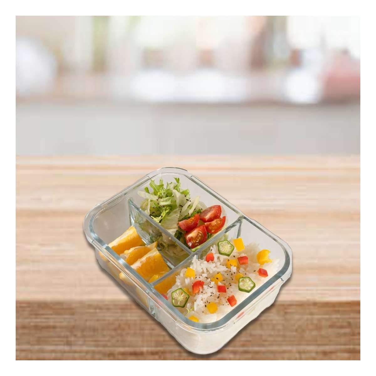 DEPOSITO DE VIDRIO VERDE CON 3 DIVISIONES PARA CONSERVAR ALIMENTOS Y+POST IT - 1