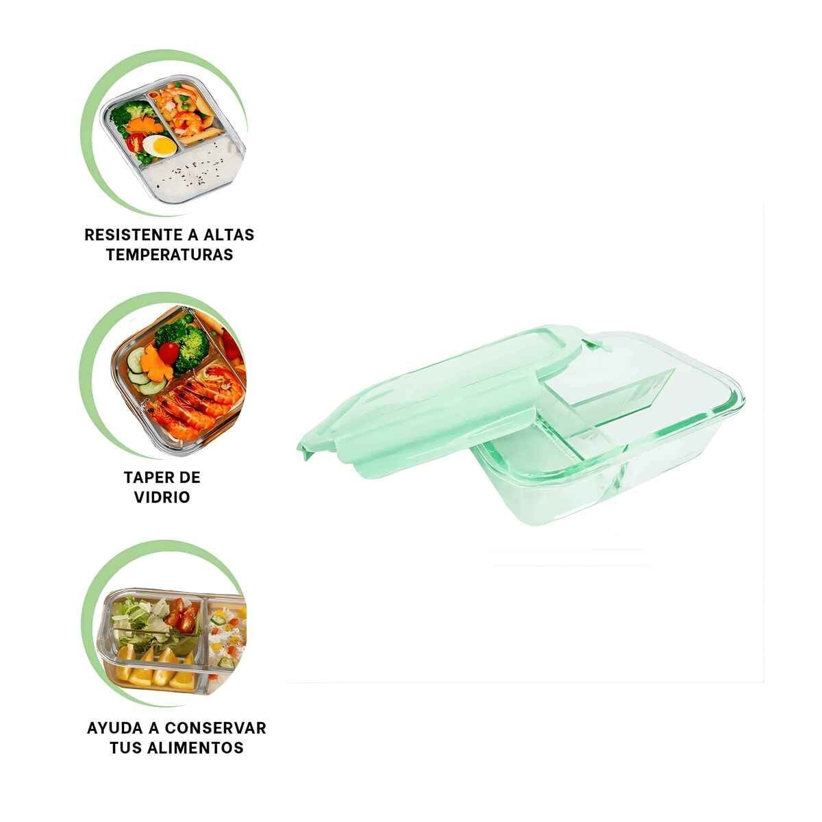 DEPOSITO DE VIDRIO VERDE CON 3 DIVISIONES PARA CONSERVAR ALIMENTOS Y+POST IT - 5