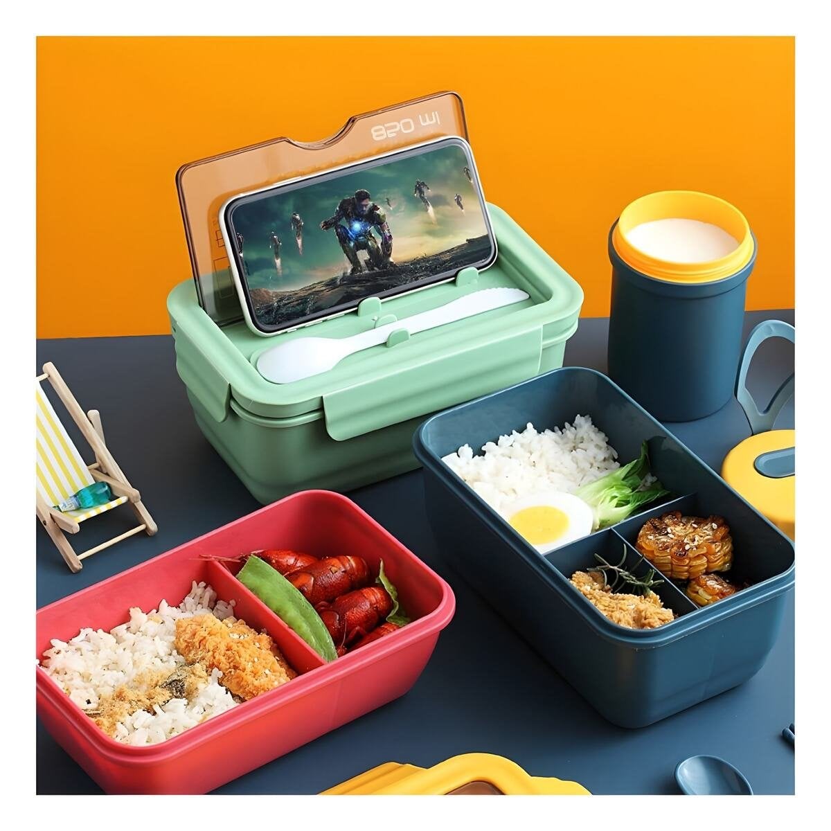 TAPER PORTÁTIL 850ML CON CUBIERTOS VERDE PARA TRANSPORTAR COMIDA Y OFICINA Y+PAPEL REGALO - 1