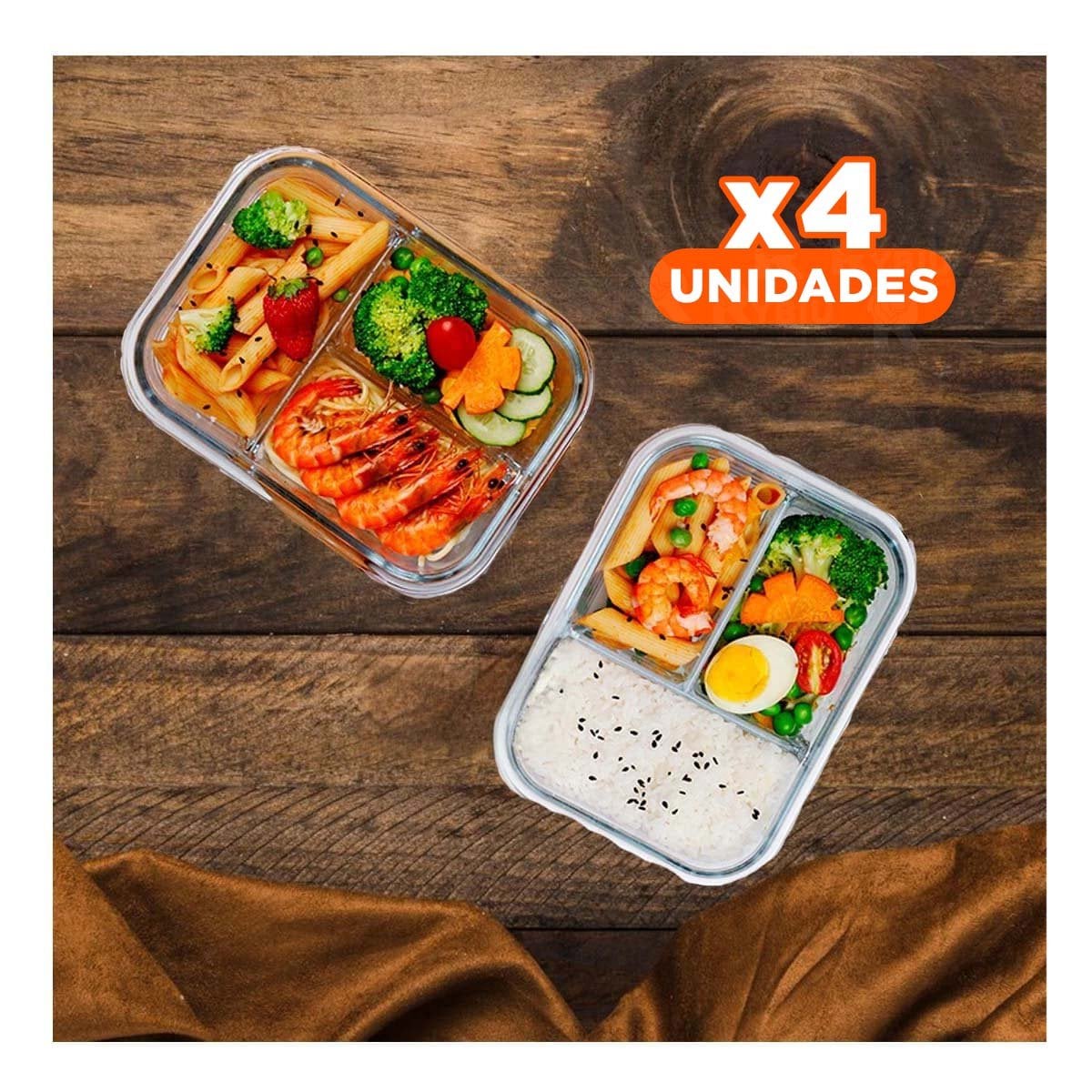 PACK4 CONTENEDOR DE COCINA EN VIDRIO ROSADO CON 3 DIVISIONES Y+REGALO STICKER - 1