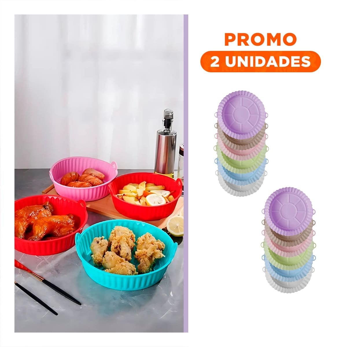 PACK2 BANDEJA EN SILICONA PARA FREIDORA DE AIRE PRESENTACION SET DE 2 Y+REGALO STICKER - 1