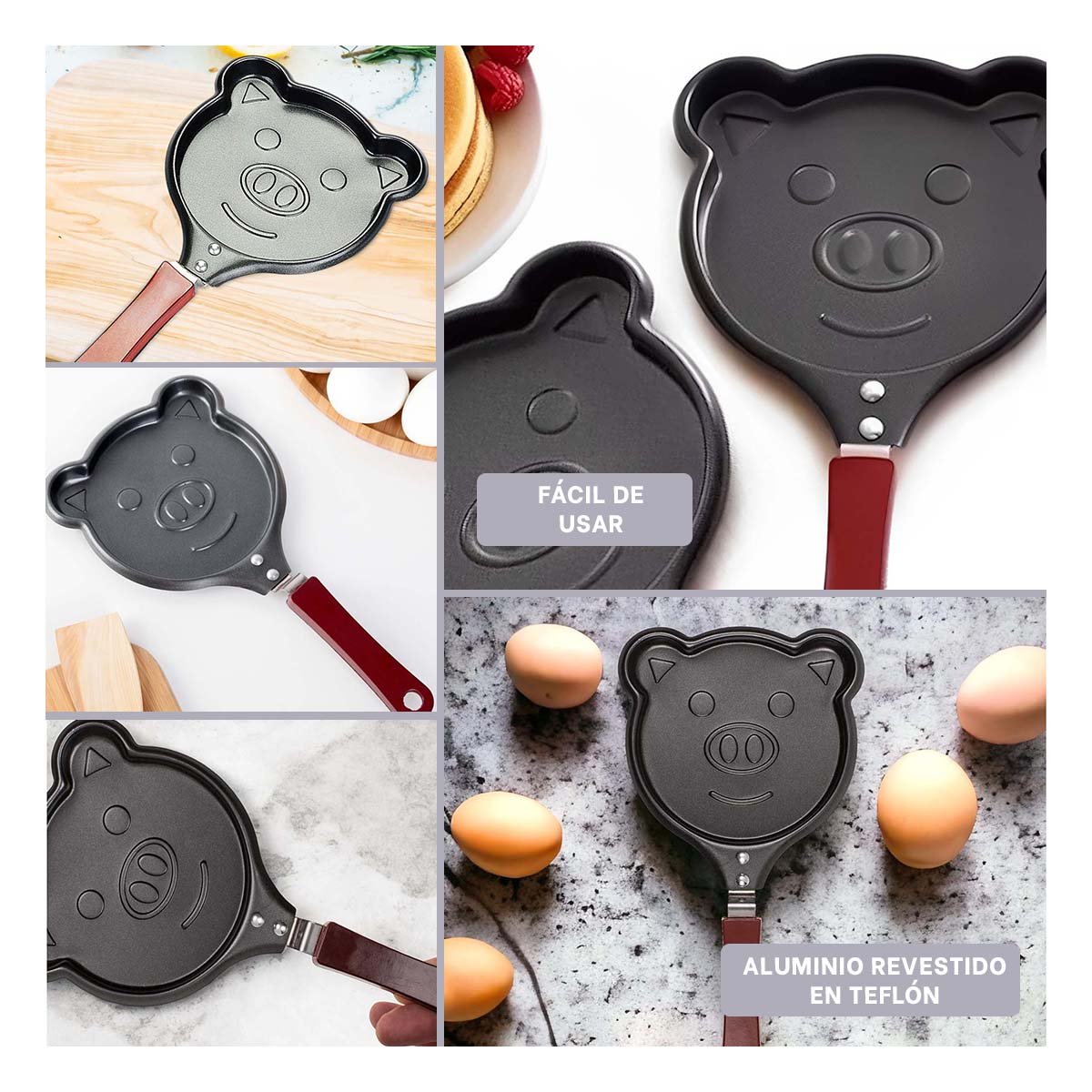 PACK4 CAZUELA CABEZA DE CHANCHO PLOMO COMODA Y RESISTENTE COCINAR HUEVOS Y+REGALO STICKER - 2