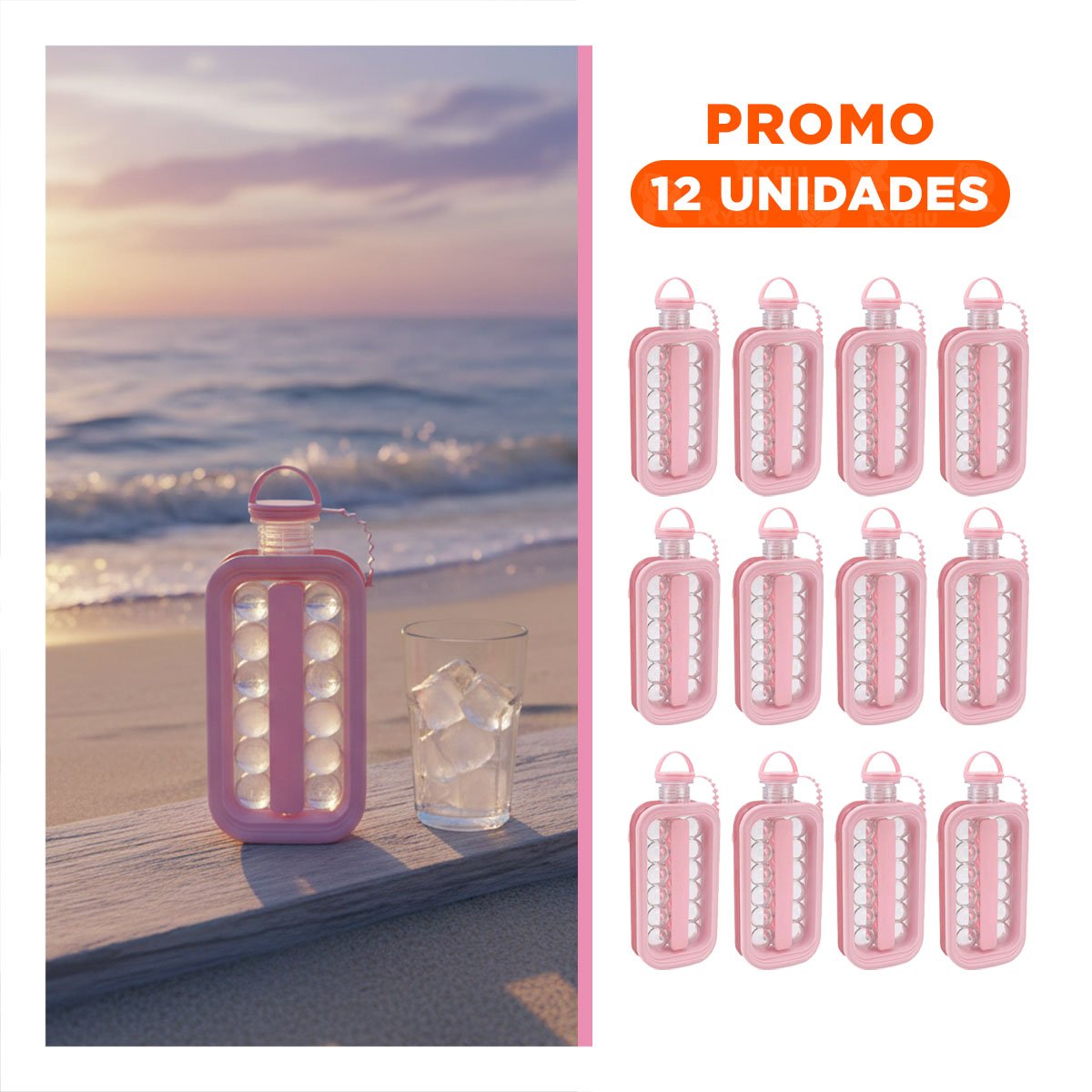 PACK12 CONTENEDOR EN BOTELLA PARA PREPARAR CUBOS REDONDOS Y MANTENER BEBIDAS ROSADO - 1