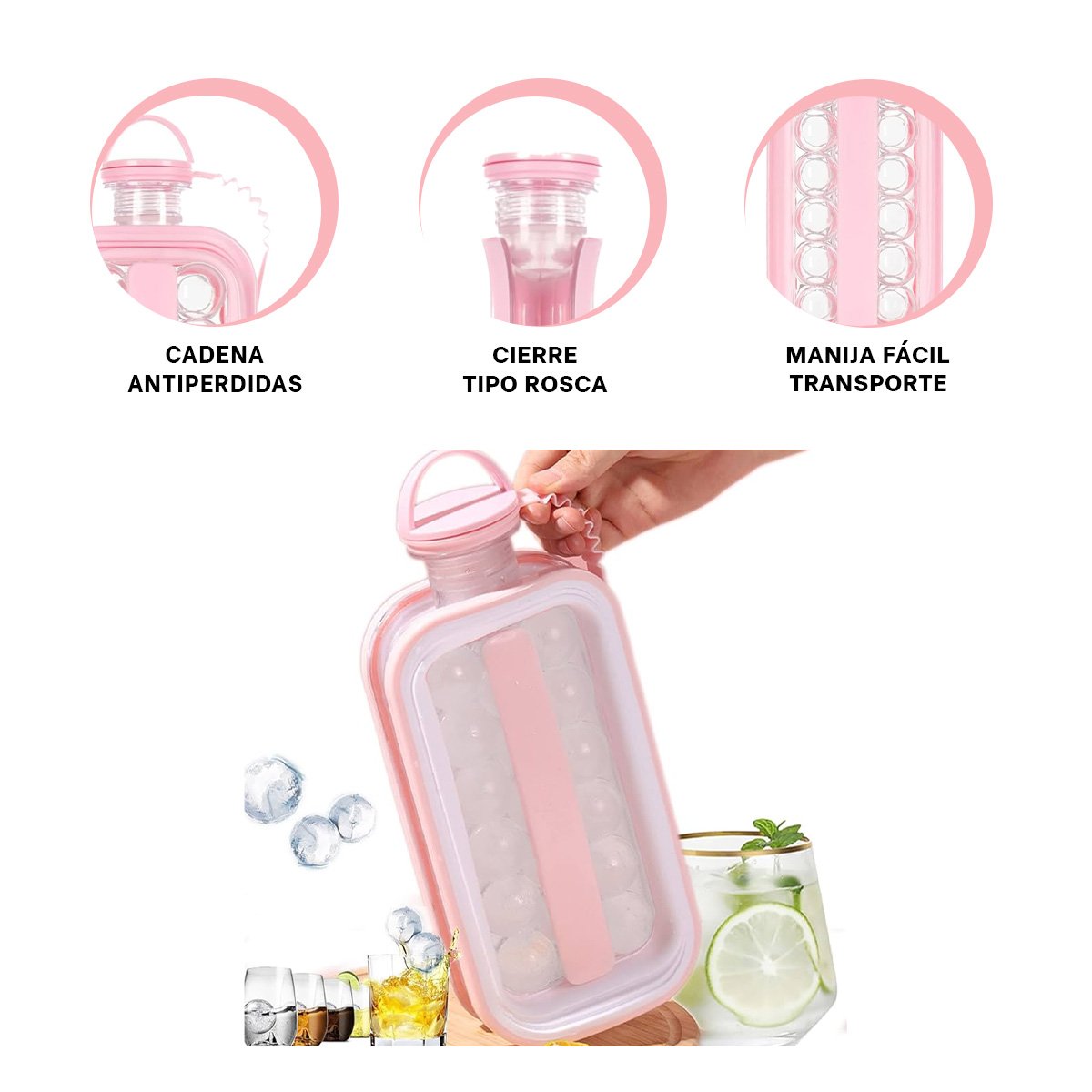 HIELERA QUE MANTIENE CUBOS DE HIELO Y BEBIDAS FRIAS EN REUNIONES ROSADO YPAPEL REGALO - 5