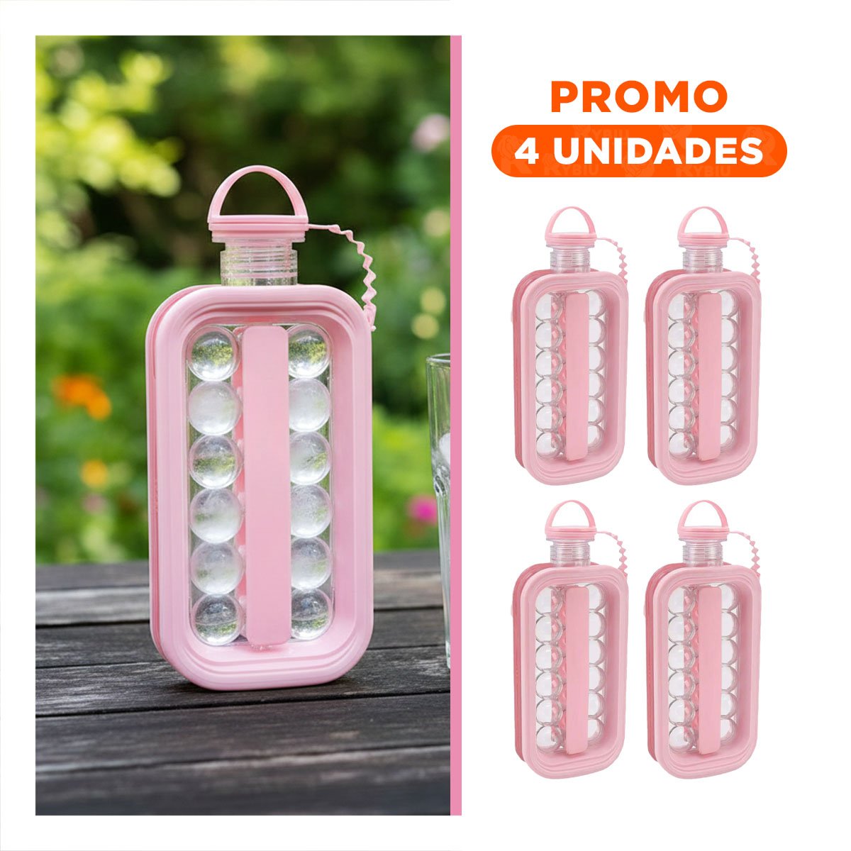 PACK4 ENVASE PARA MANTENER BEBIDAS FRIAS Y DISFRUTAR CUBOS REDONDOS ROSADO - 1