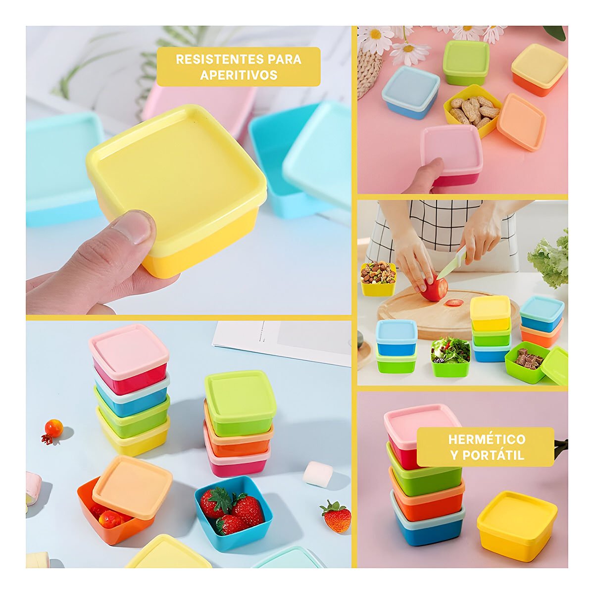 MINI TAPERS 6 PIEZAS CON TAPAS MULTICOLOR 6X3,5CM PARA GUARDAR ALIMENTOS - 2