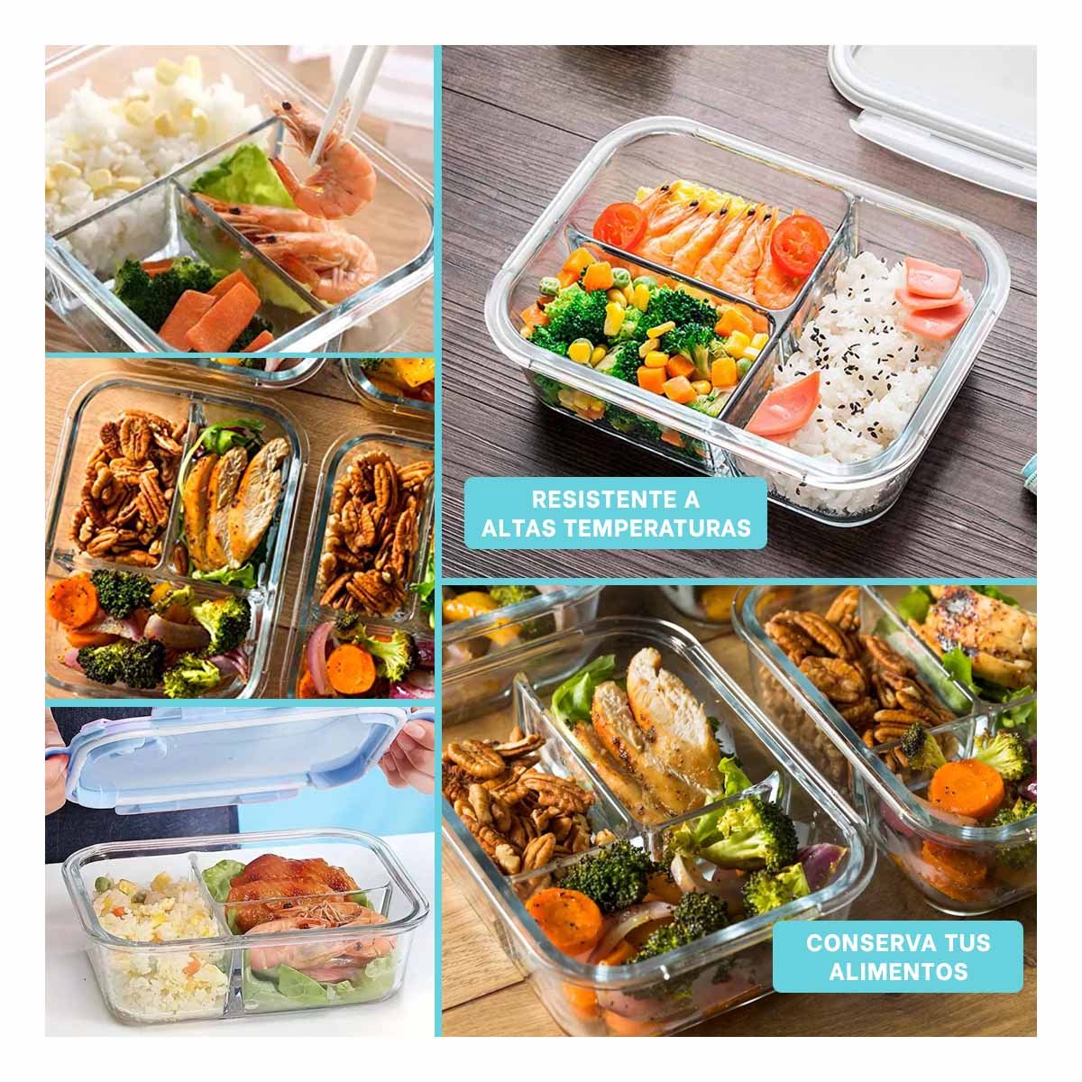 RECIPIENTE DE VIDRIO CON 3 DIVISIONES PARA ALIMENTOS EN COCINA - 2