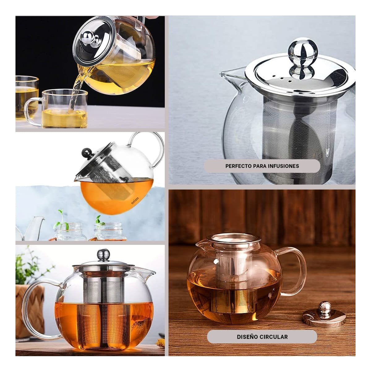 TETERA CIRCULAR DE INFUSION 800ML TRANSPARENTE EN BOROSILICATO CON ACERO - 2